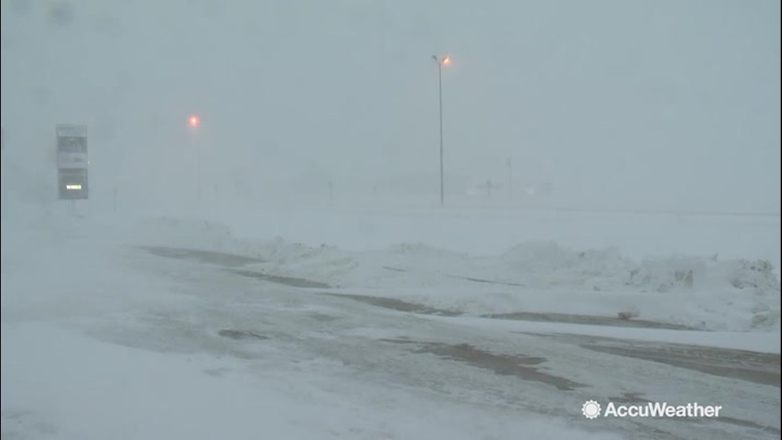 Blowing snow and strong winds create near whiteout conditions | cbs8.com