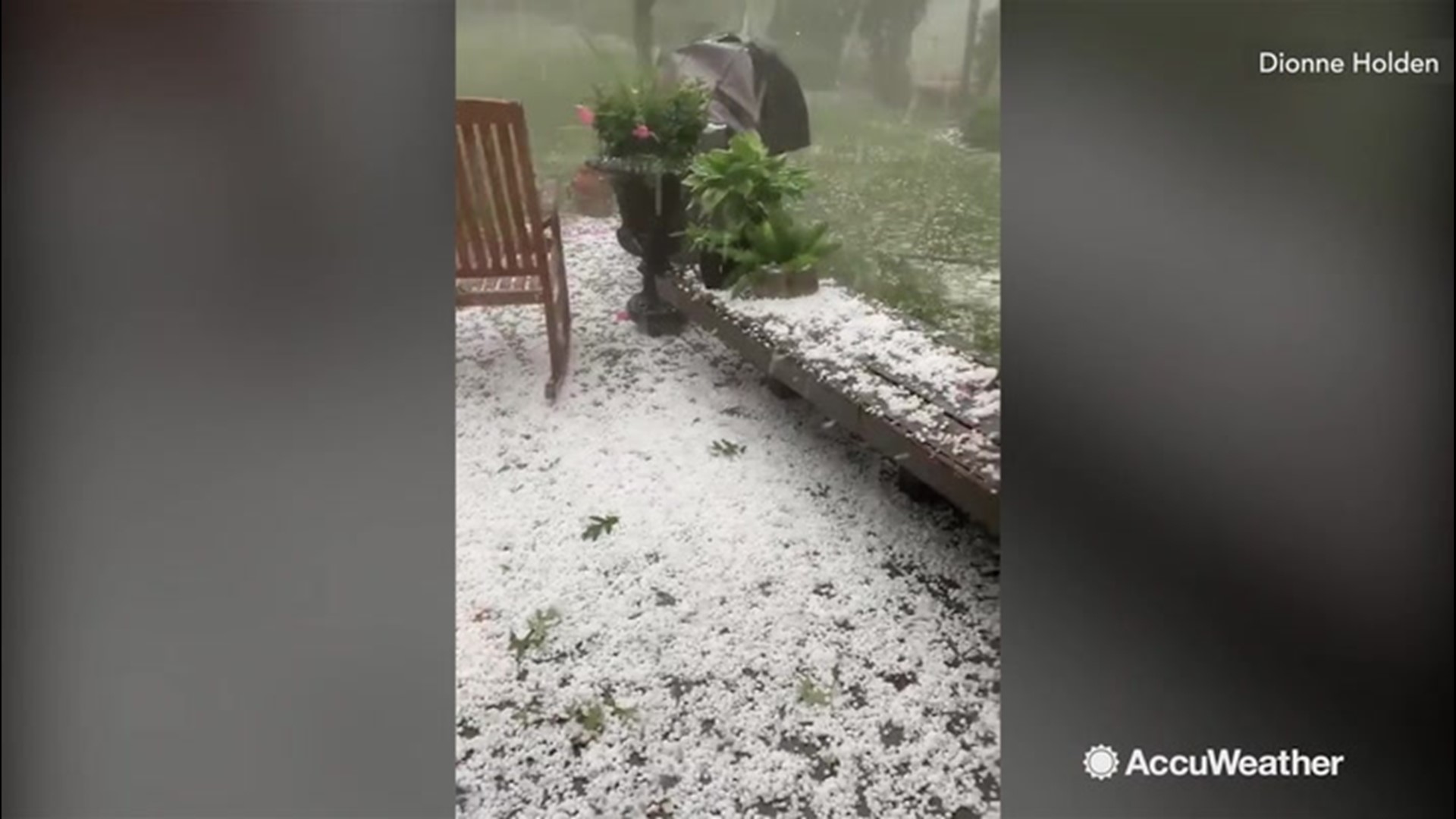 Patio Covered In Hail While Strong Storms Pass