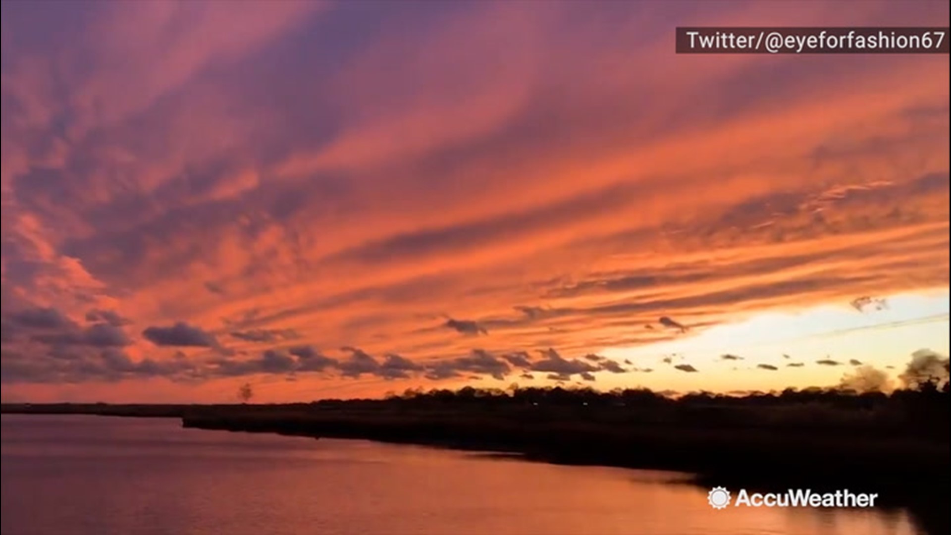 The sunset at Long Island, New York, was certainly enhanced by the spread of clouds in the sky on Nov. 12.