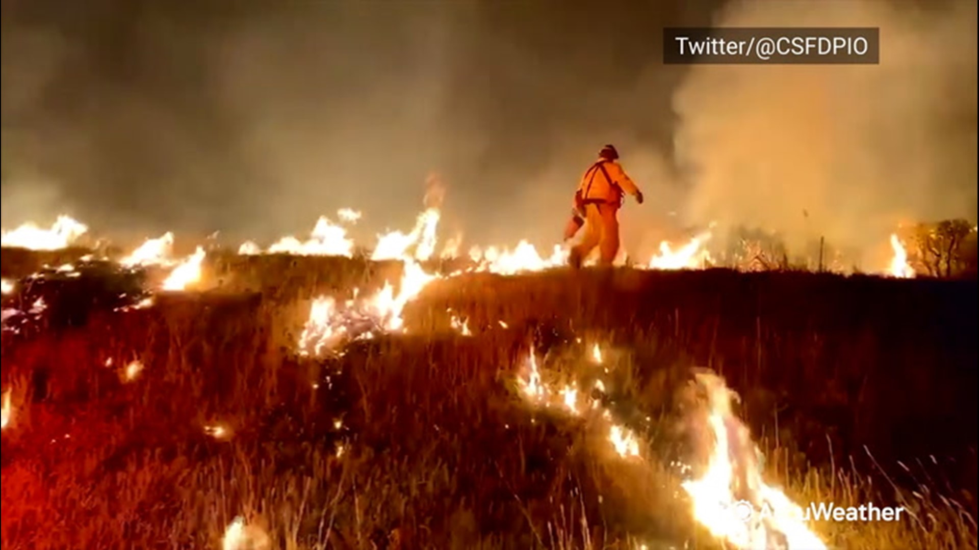 Firefighters near Colorado Springs, Colorado, set fire to brush in a burnout operation to battle the Wild Horse Fire on Oct. 11.