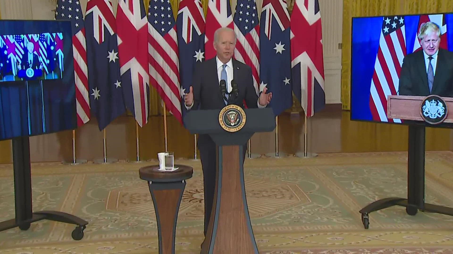 Biden was joined Wednesday by leaders of Australia and Britain to discuss security cooperation and the addition of new conventionally armed nuclear submarines.
