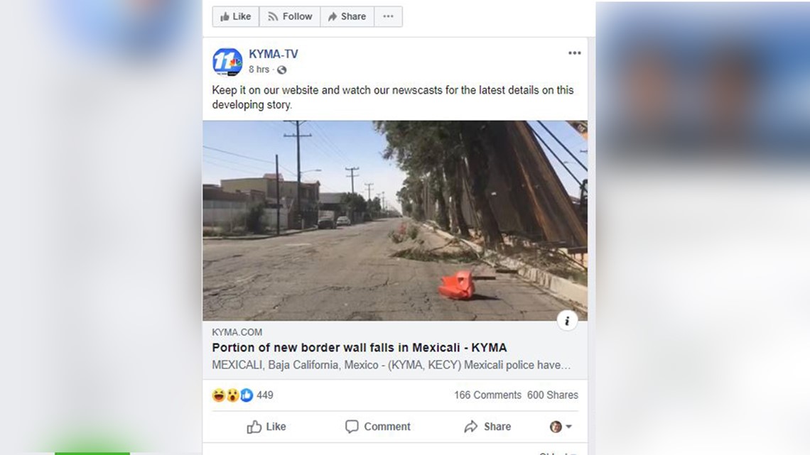 Border wall falls down in California under high winds