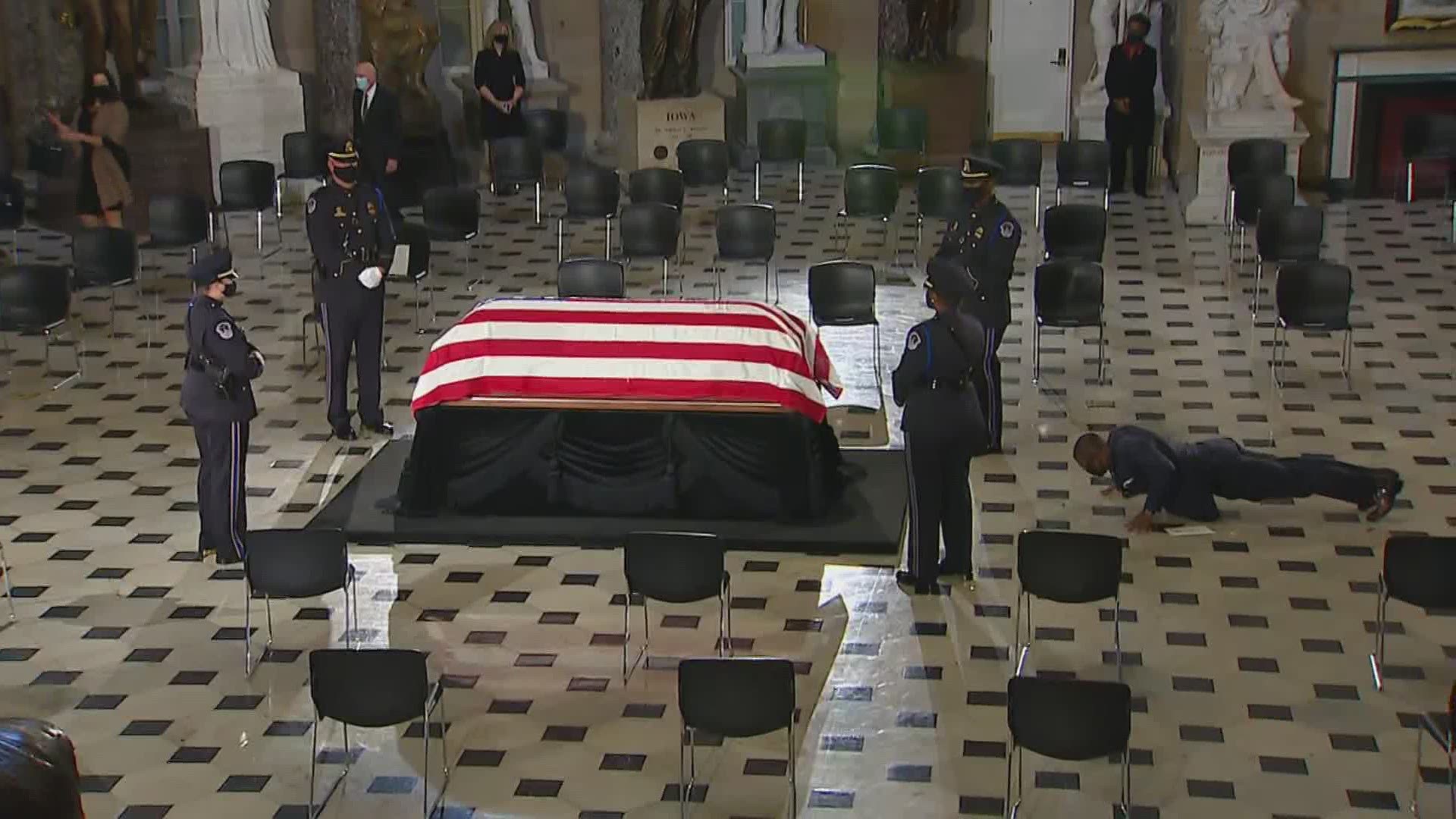 Toward the end of the line of R.B.G. mourners at the US Capitol, one did pushups. It was Bryant Johnson, the justice's beloved trainer of her popular workouts.