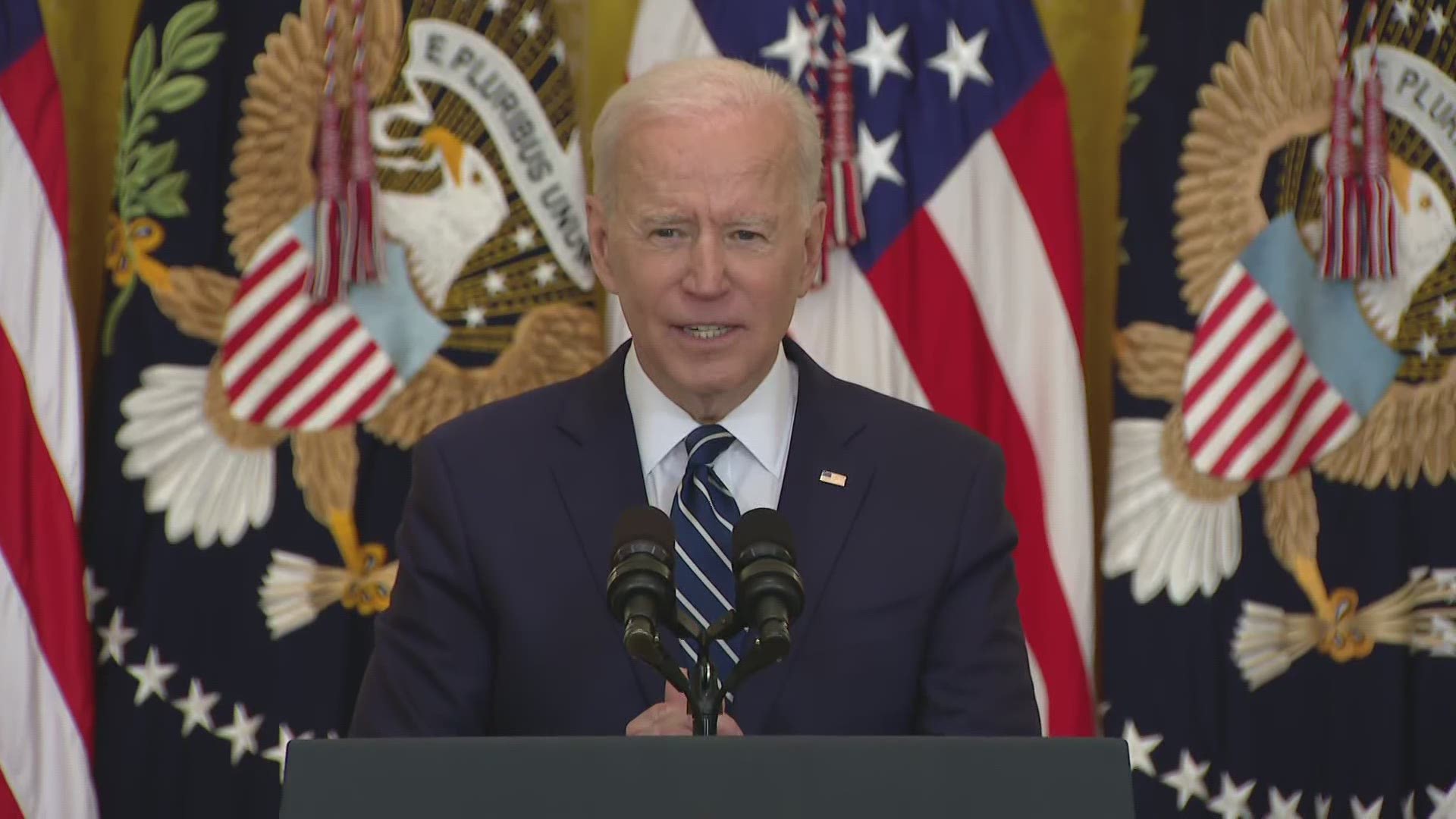 President Joe Biden discusses the surge in migrants coming to the southern border. He said that most families at the border are being sent home.