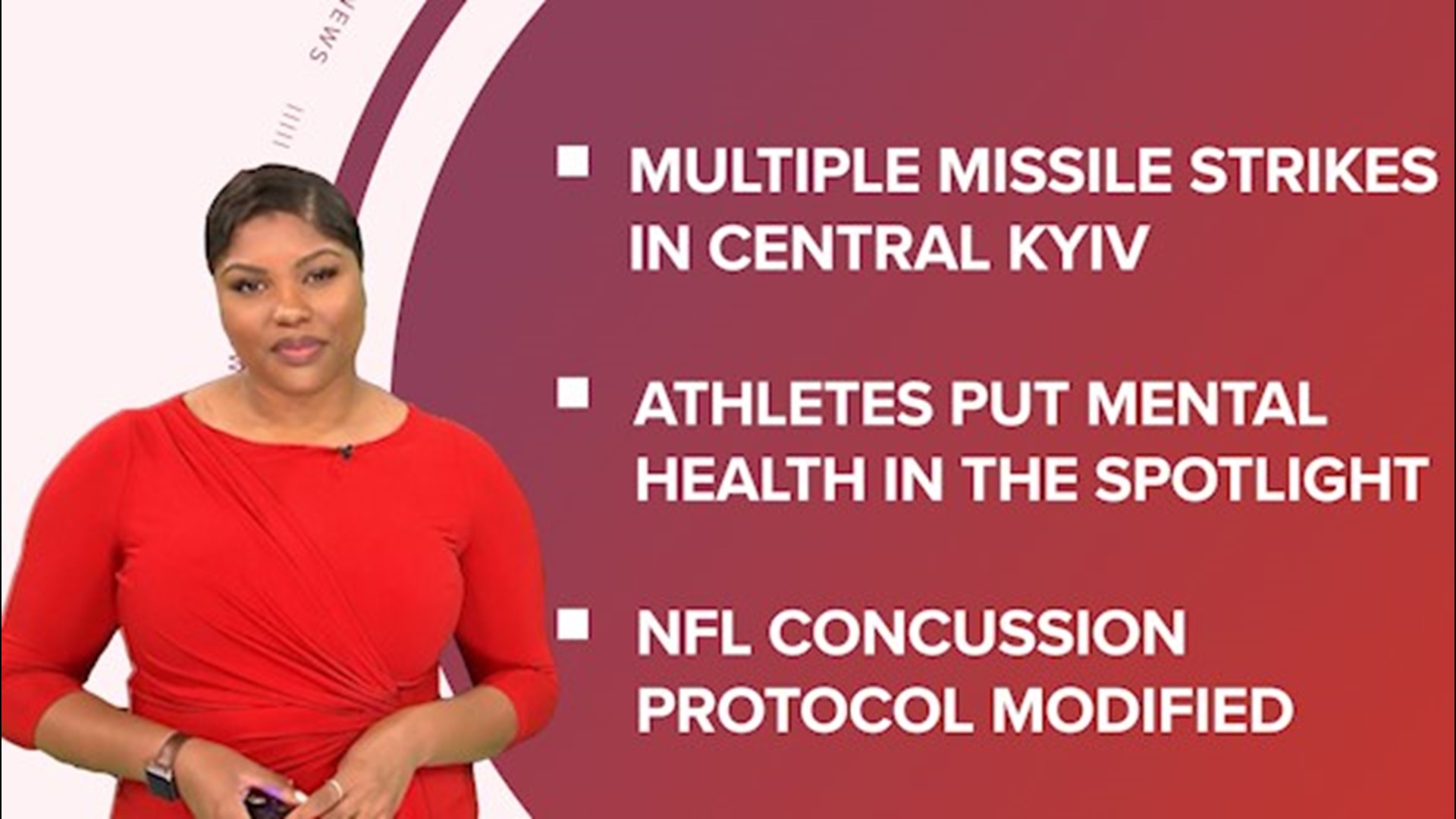 A look at what is happening in the news from Russian missile strikes on Kyiv to World Mental Health day and the NFL changing its concussion protocol.