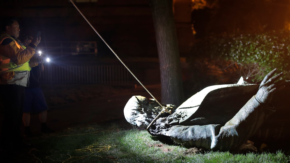 Statues toppled and defaced throughout the United States