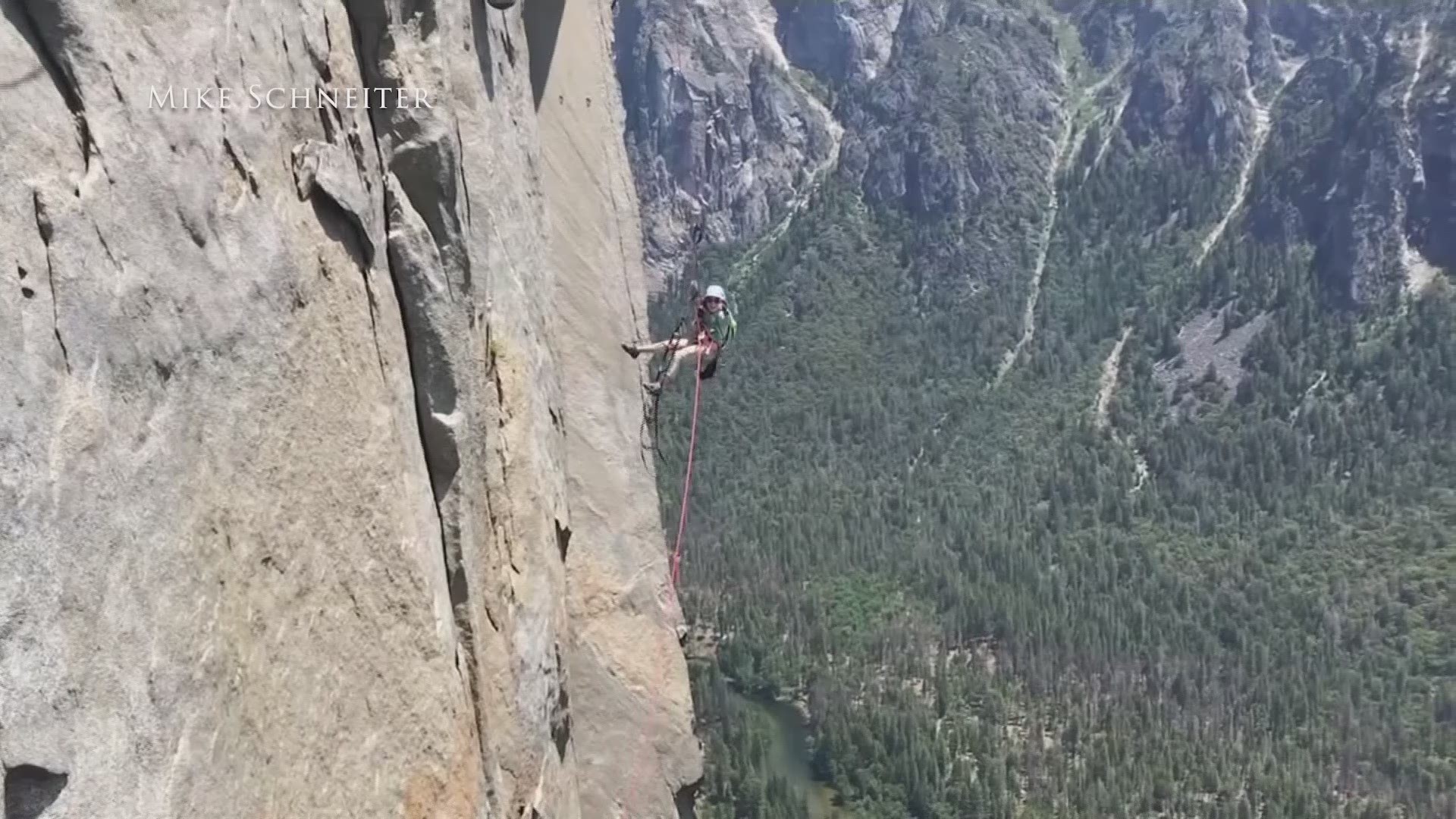 Selah Schneiter completed the 3,000-foot climb of the vertical rock formation with the help of her father. (AP)