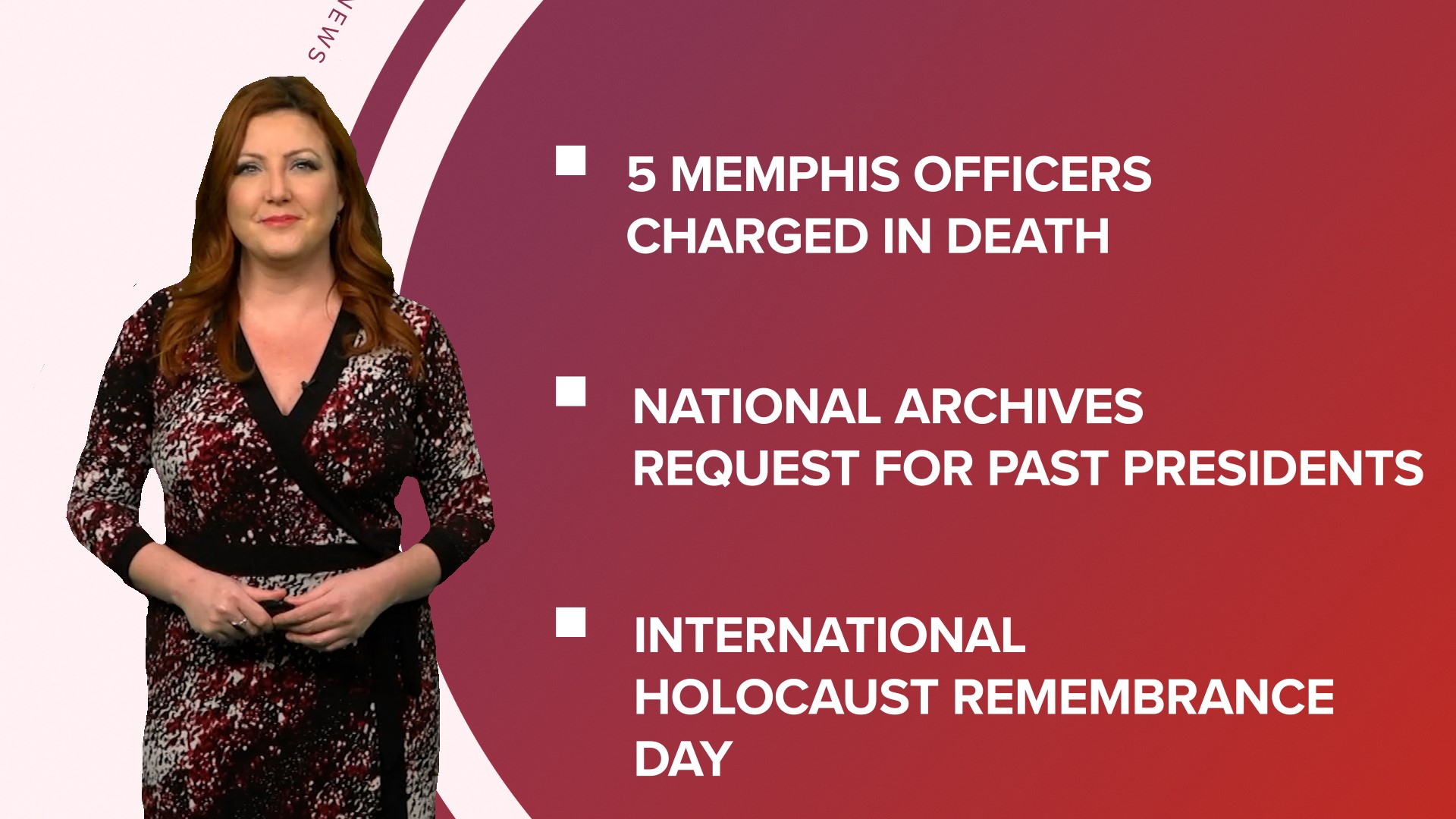 A look at what is happening in the news from 5 Memphis officers charged in a fatal traffic stop death to International Holocaust Remembrance Day.