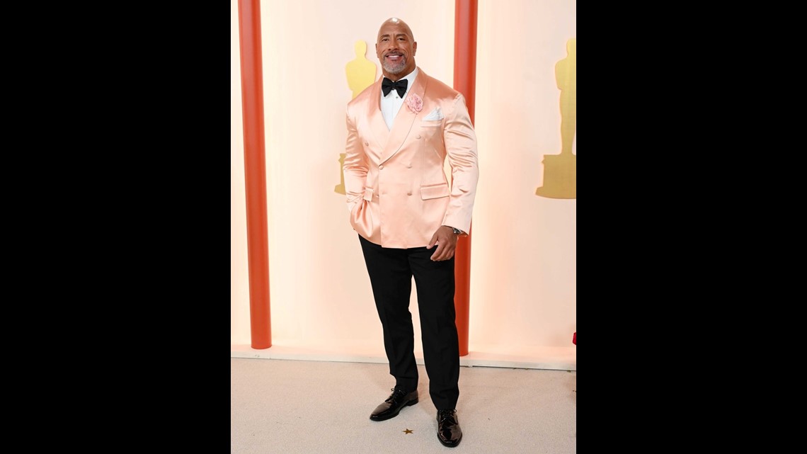 Dwayne The Rock Johnson Dons Ballet Pink Suit at Oscars Red Carpet '23