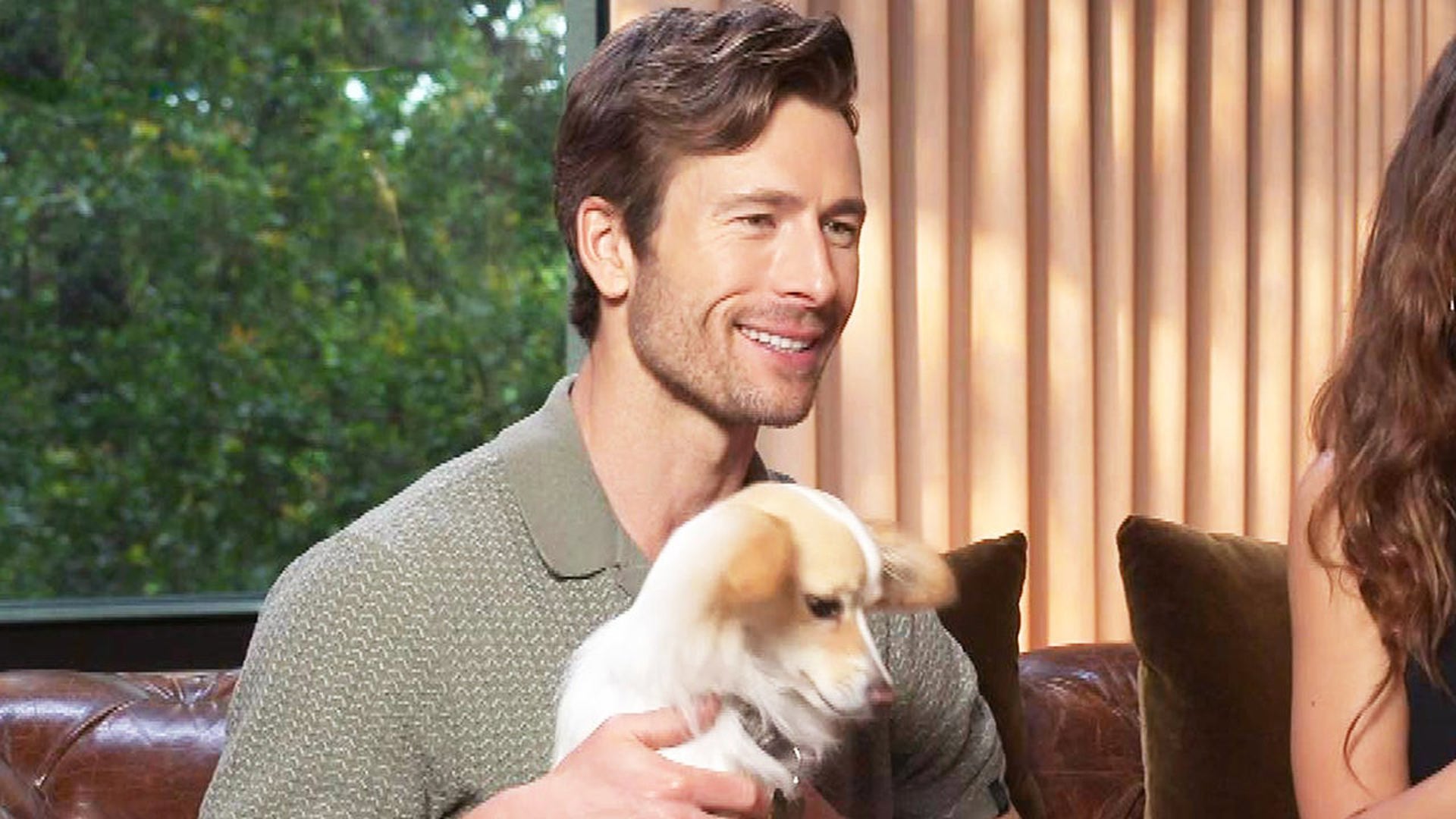 Glen Powell Shares Shirtless Thirst Trap Selfie With Dog Brisket on