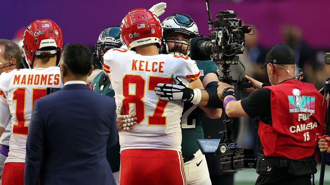 Kelce brothers embrace shared moment on Super Bowl stage from