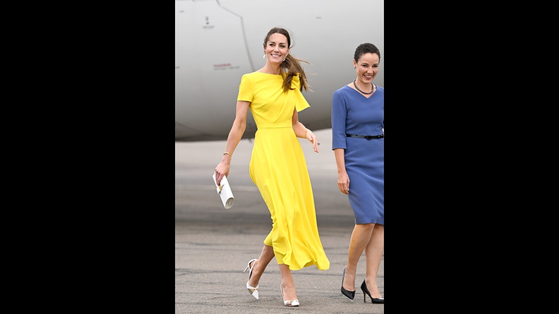 Kate Middleton's Yellow Dress by Roksanda at Jamaica Airport for Arrival