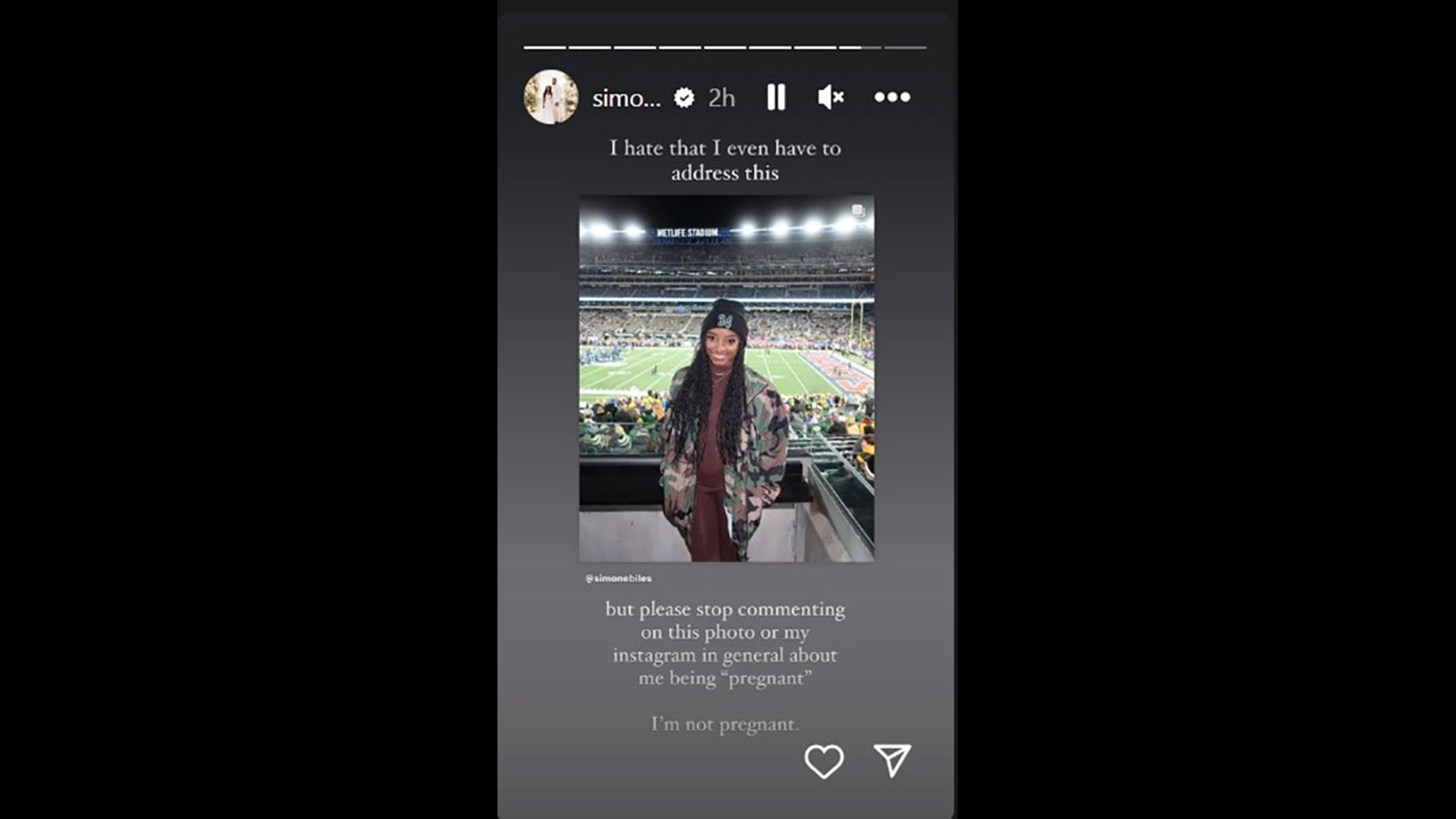 Simone Biles Tells Fans She's Not Pregnant 'I Hate That I Have to