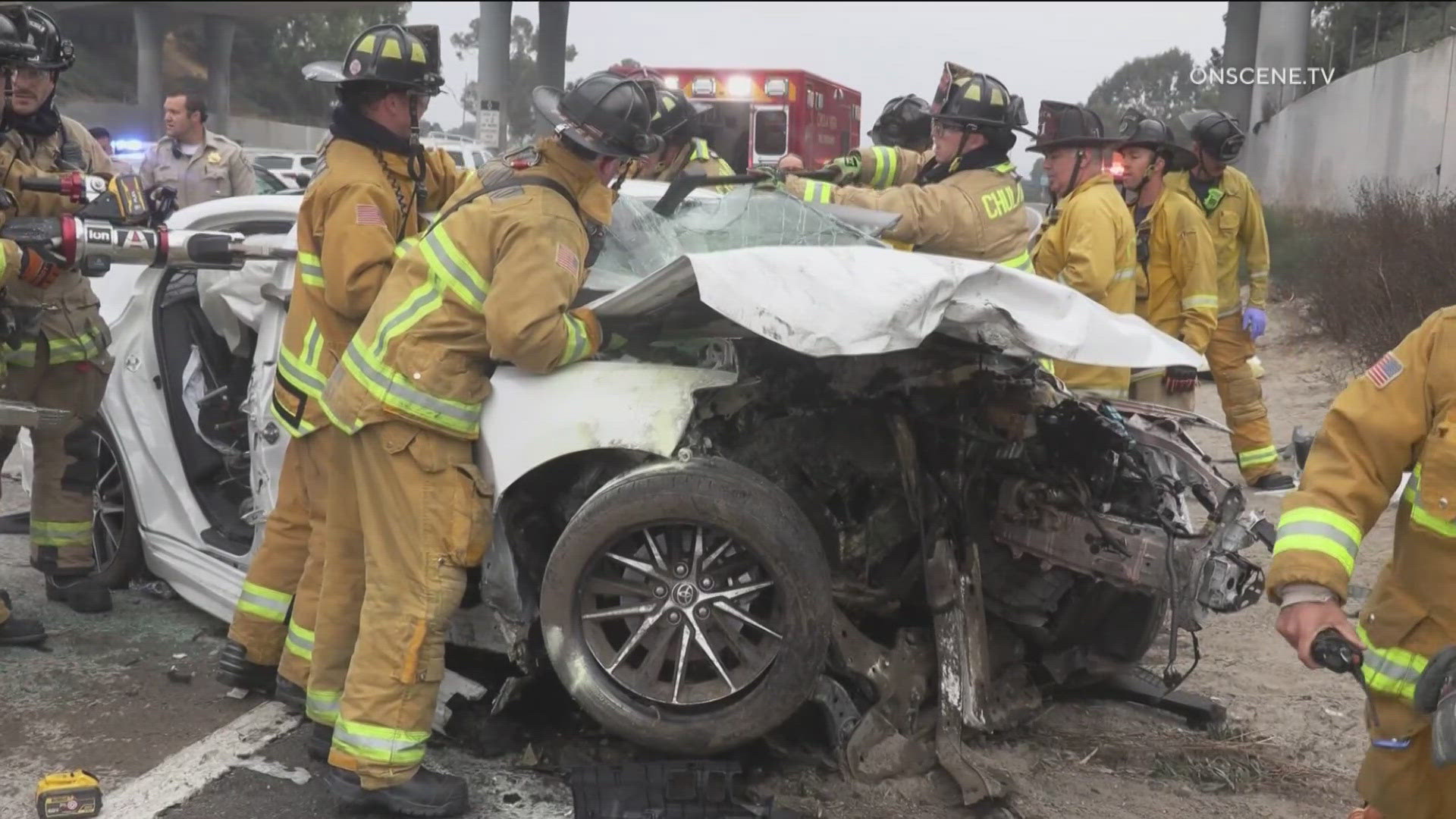 A 23-year-old male passenger died. The driver, a 24-year-old man, and a second passenger, a 50-year-old man, suffered major injuries.