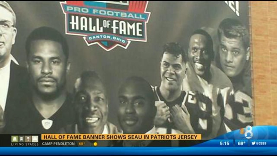 San Diego fumes after Junior Seau pictured in Patriots jersey on HOF banner