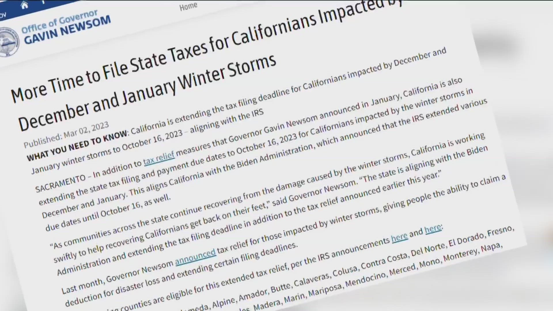 California extends tax filing date until October 16 in San Diego