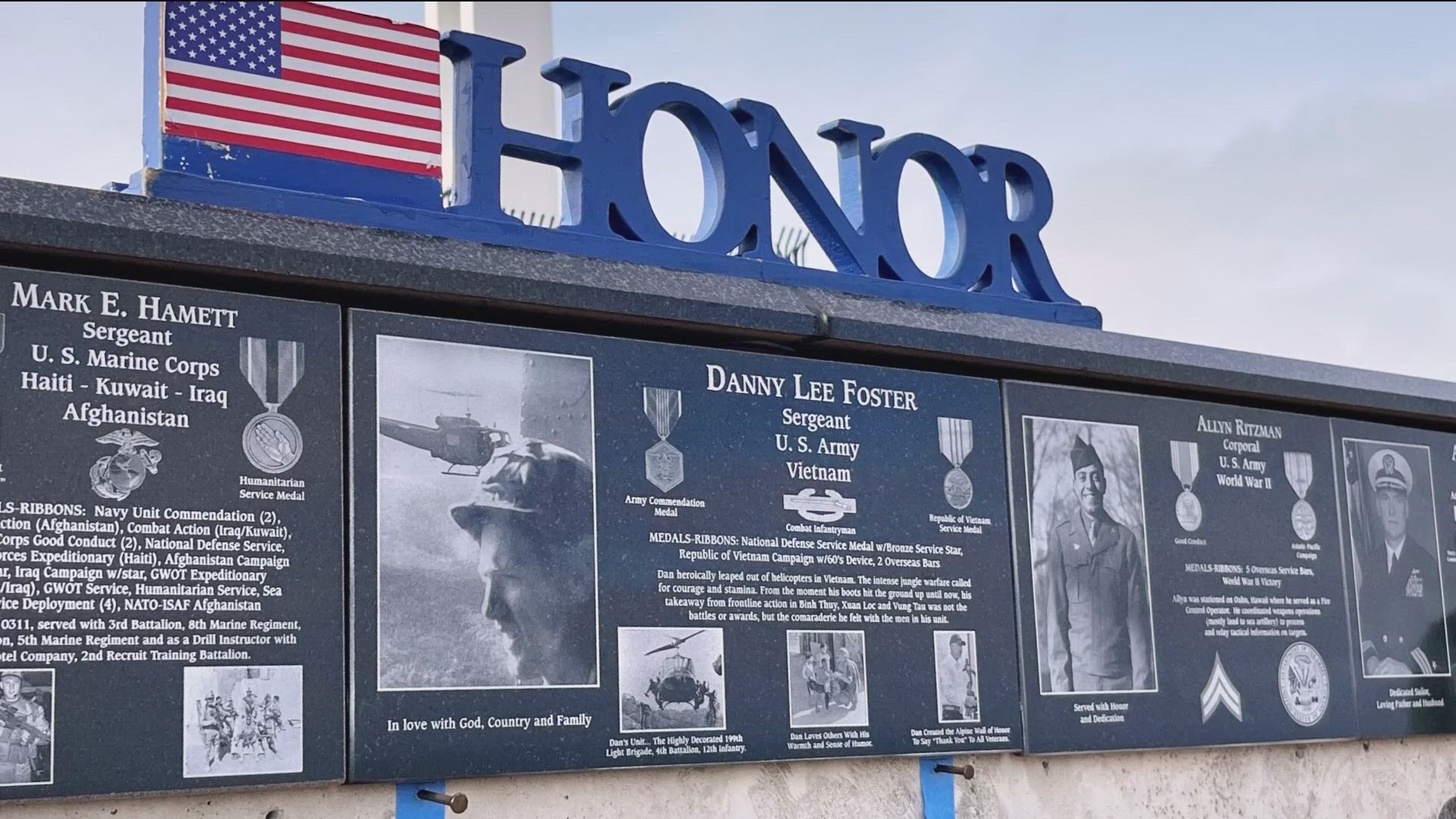 76-year-old Army Sergeant Dan Foster created Alpine Veterans Wall of Honor.