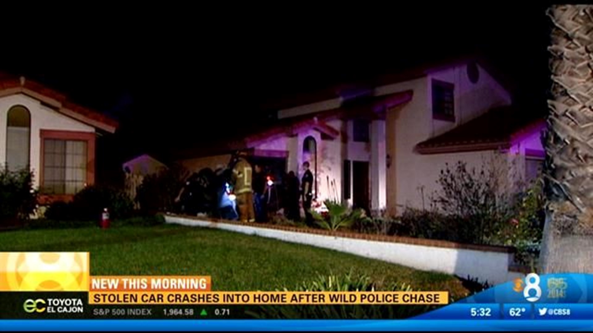 Stolen car crashes into home after police chase | cbs8.com