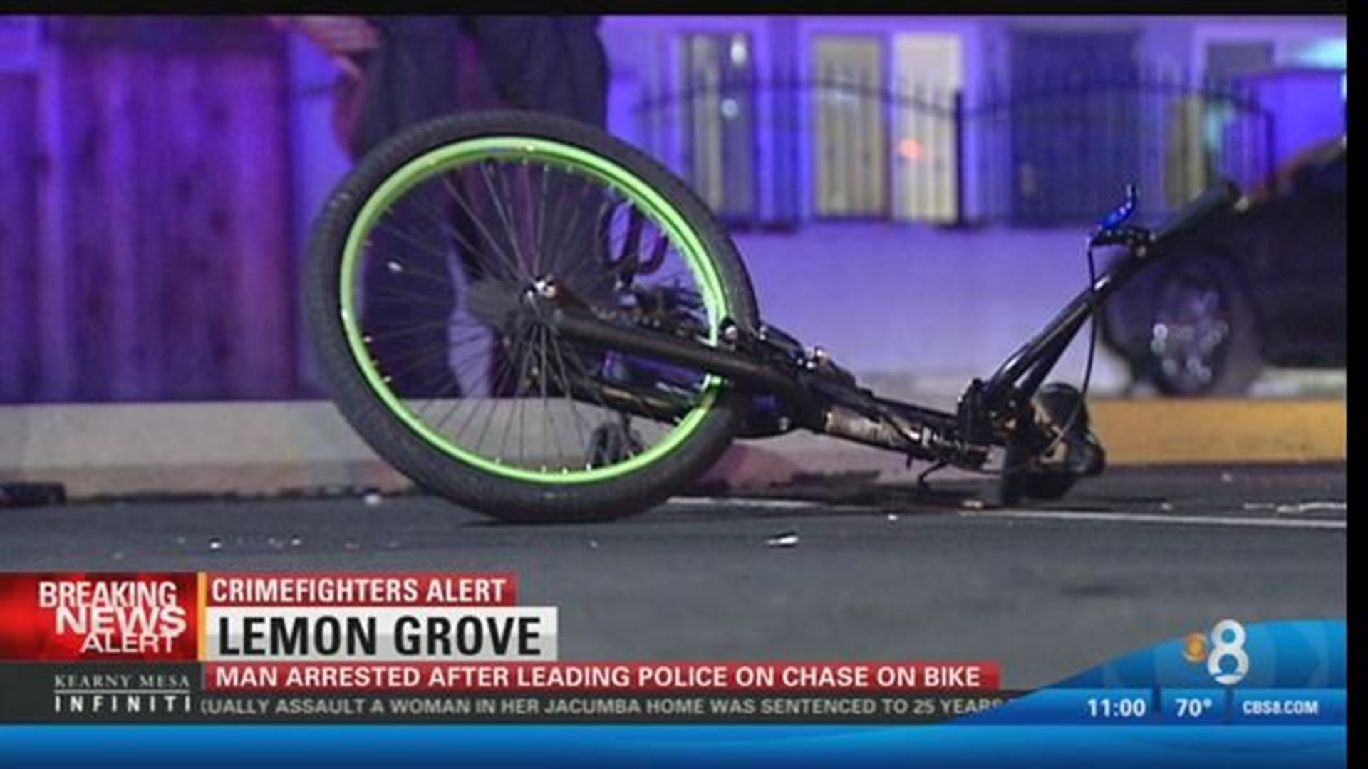 Man arrested after leading police on chase on bike | cbs8.com