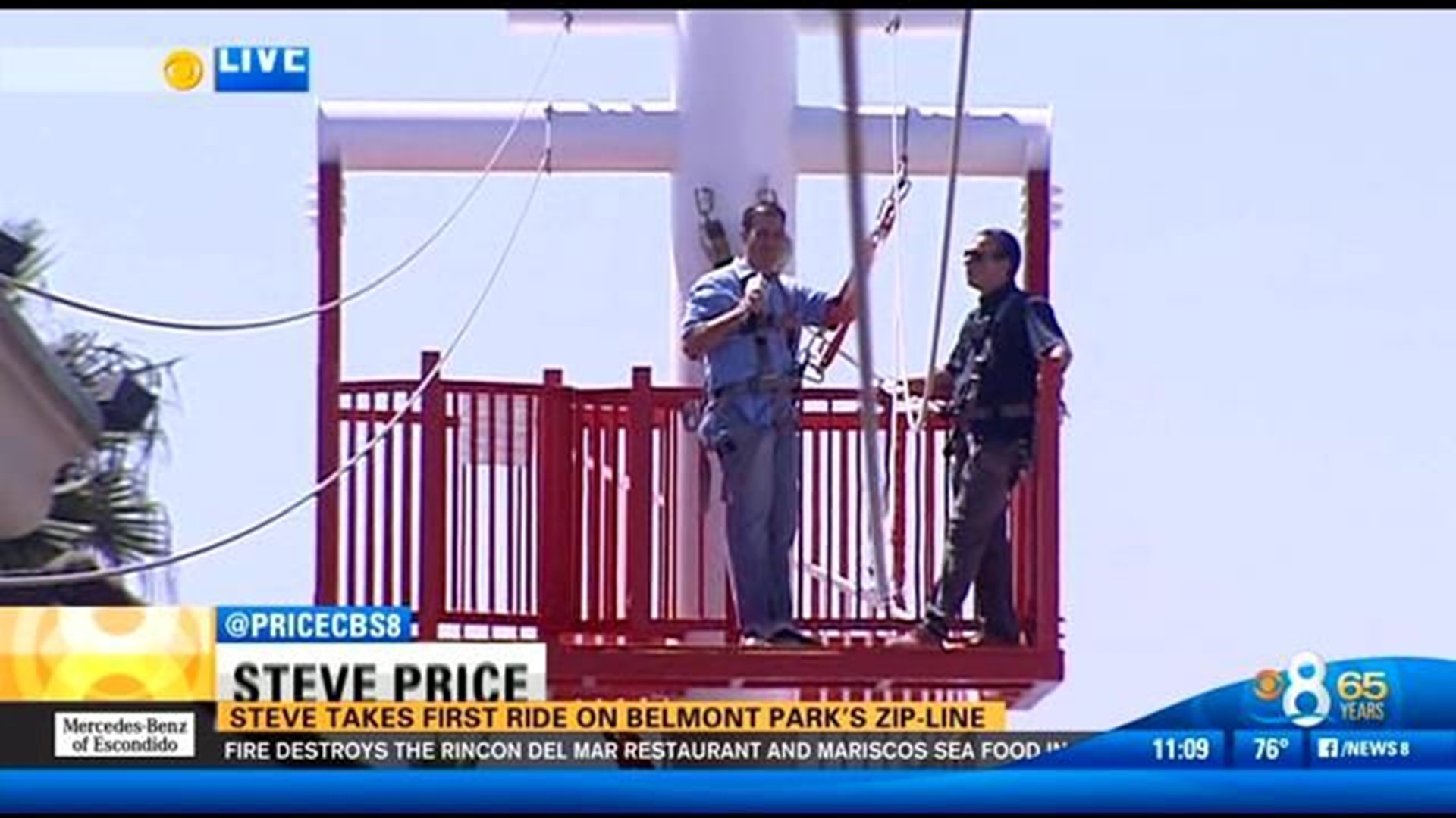 Taking the first ride on Belmont Park's zipline