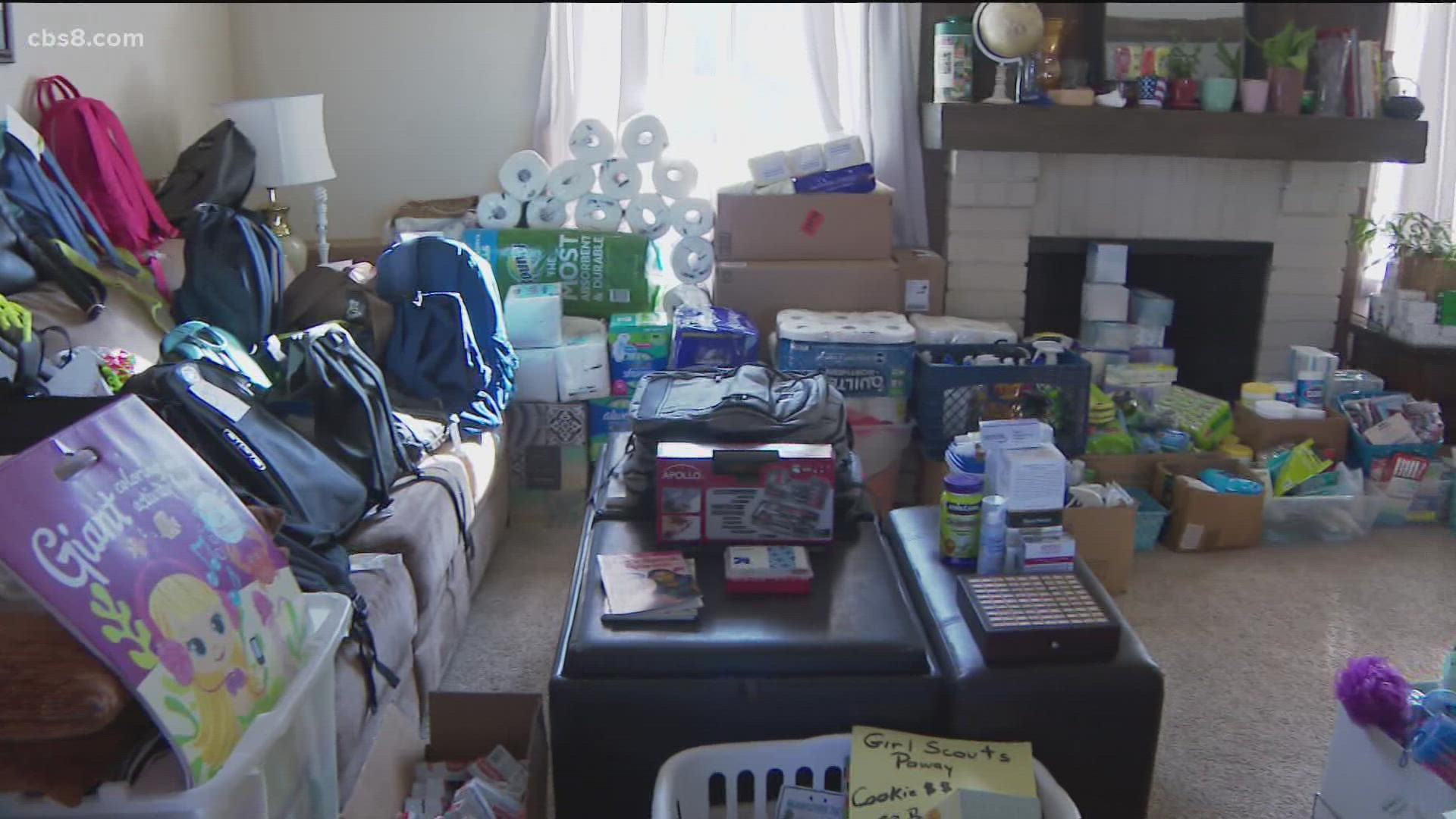 As part of the "Helping El Cajon Refugees" Facebook group, Barbara Cummings stores household goods in her San Diego home and toiletries to give to refugees.