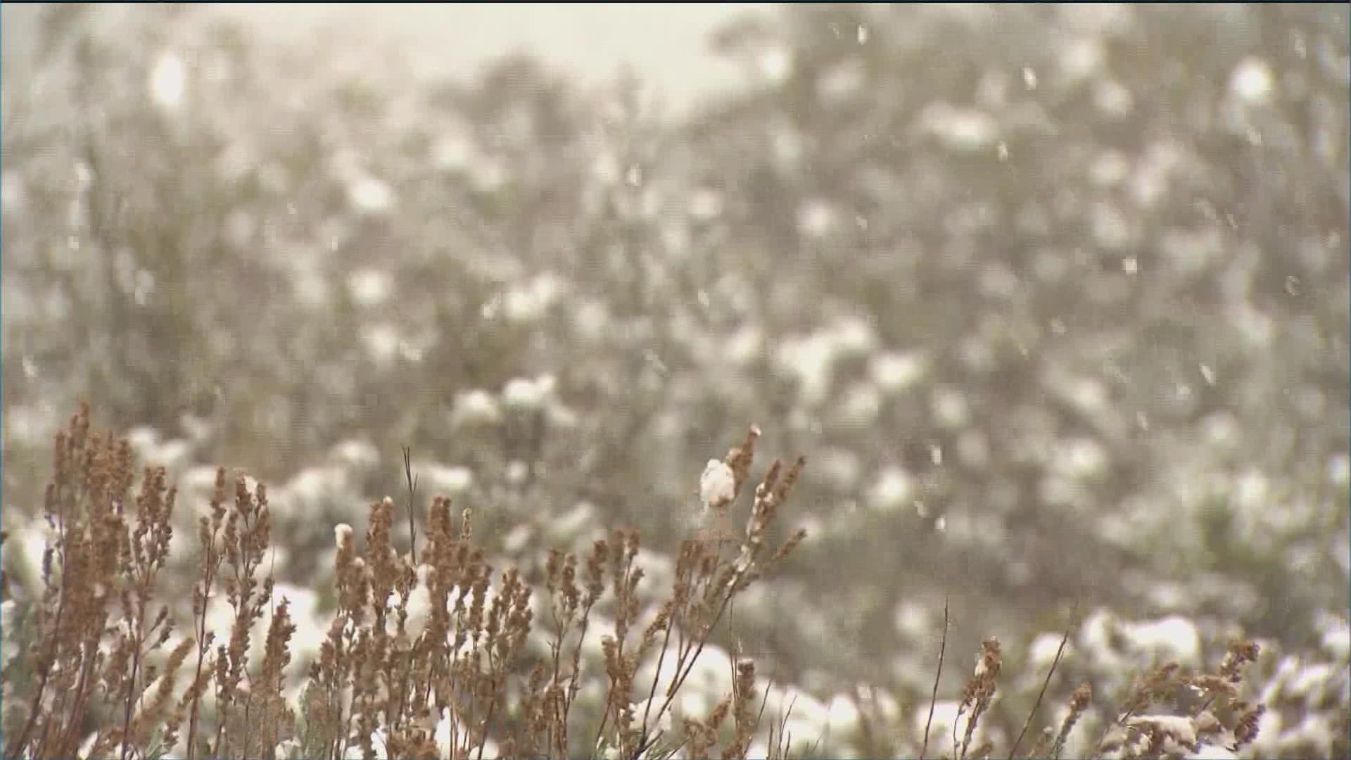 The winter storm brought a band of heavy rain and mountain snow to San Diego on Monday. A Winter Storm Warning for the mountain area is in place until 10 p.m.