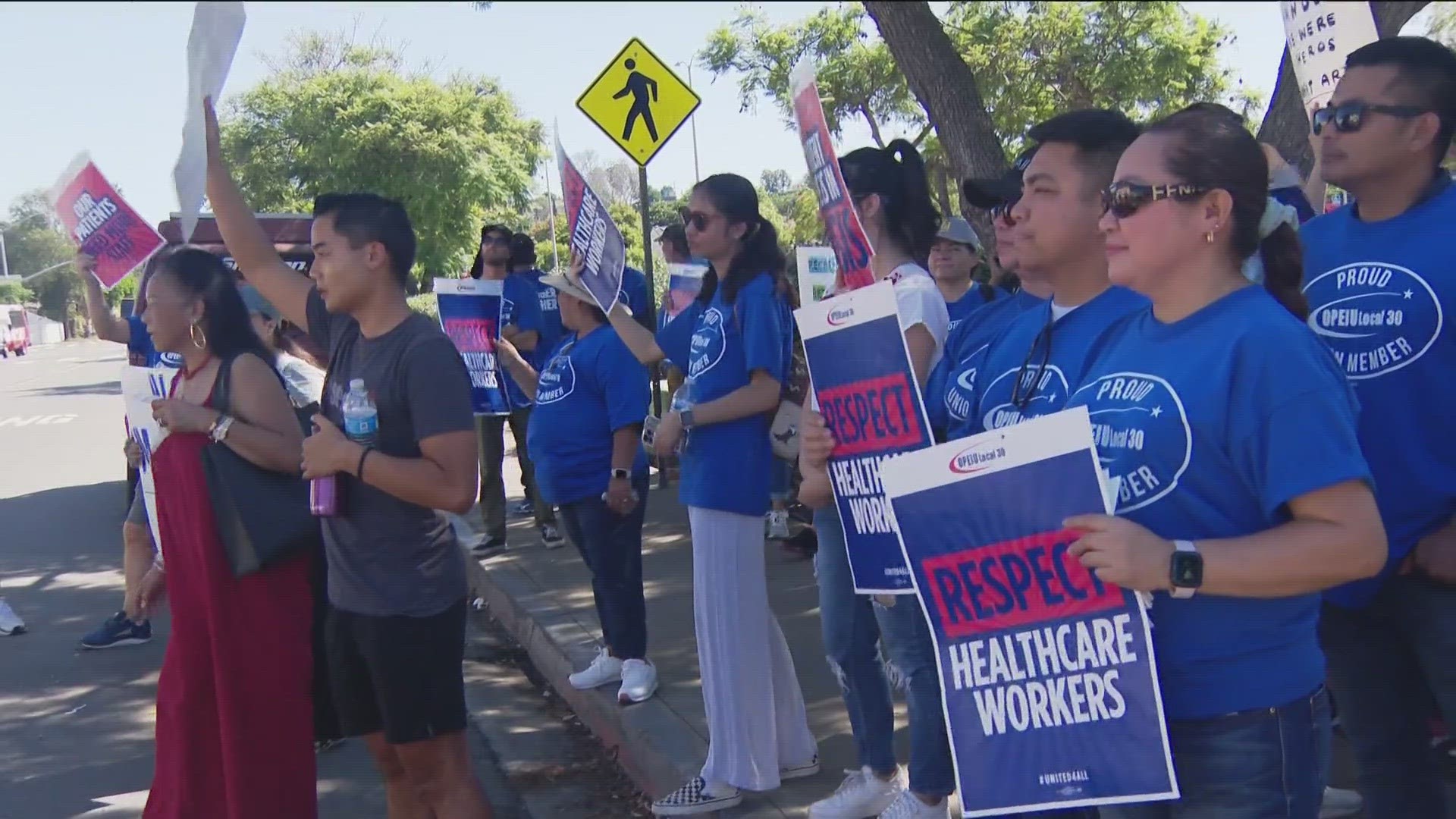 Thousands of Kaiser employees in San Diego and across the US are striking for a third day as negotiations continue.