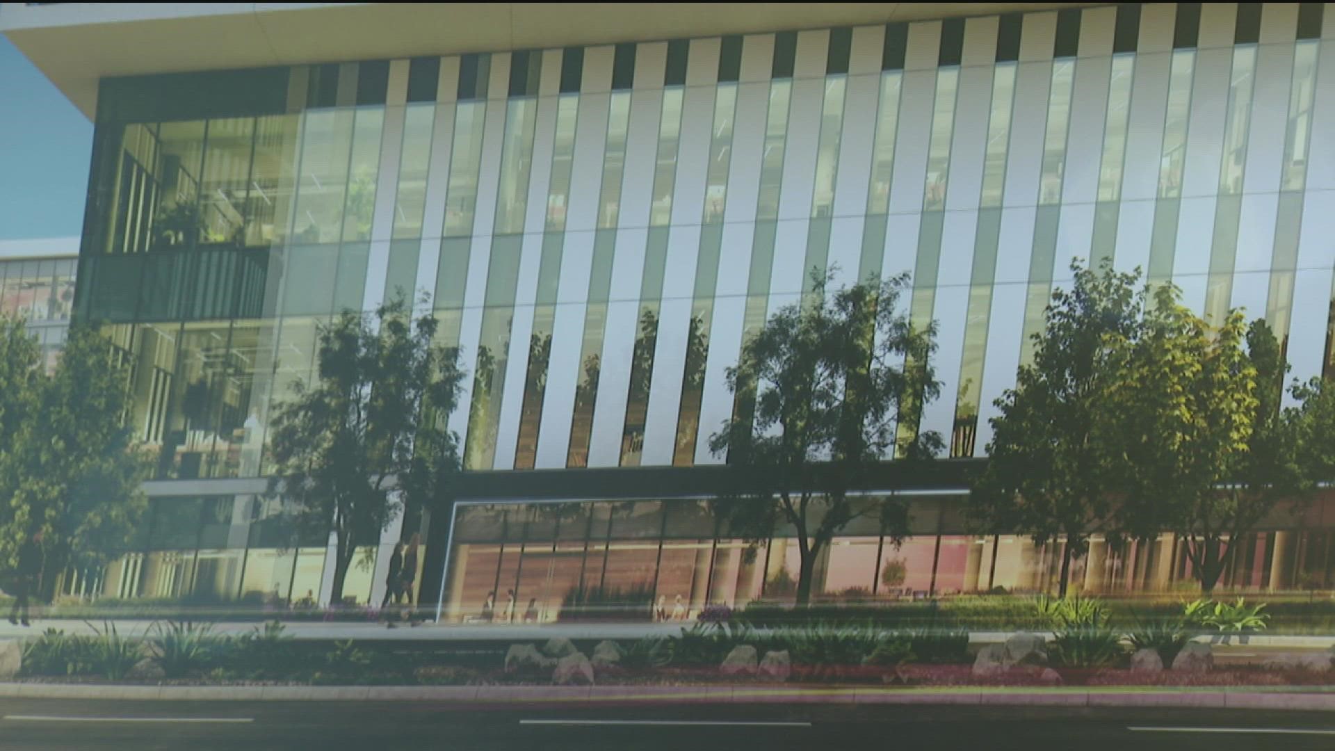 It will be home to SDSU's state-of-the-art television, film, new media studios and a brand new library for this community.