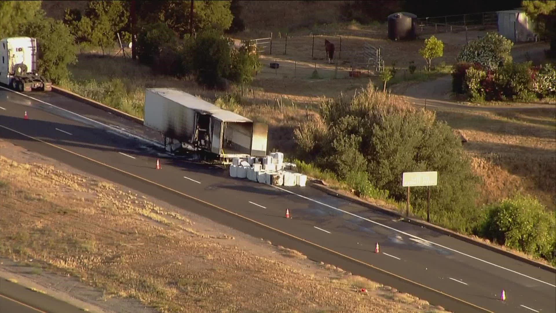 No injuries were reported in a semi-trailer fire that forced several lane closures near Alpine Wednesday.