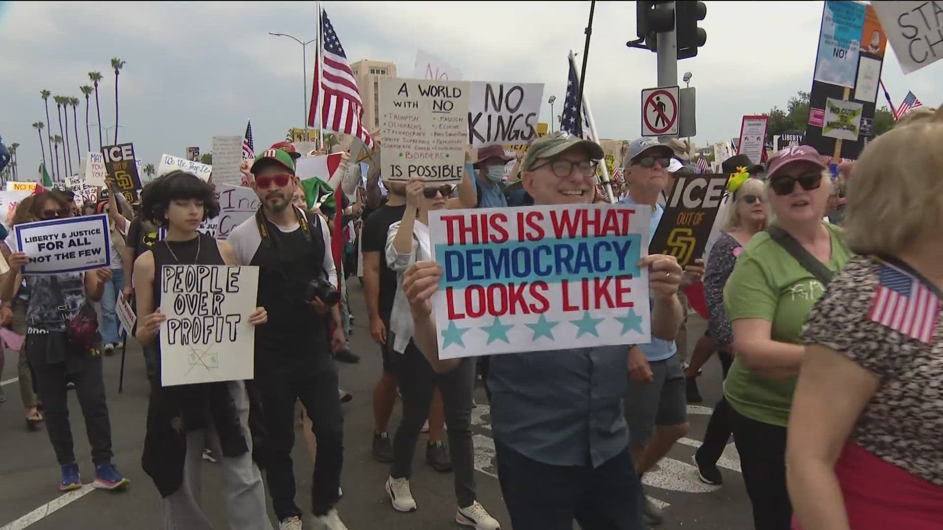 Thousands participate in 'No Kings' rallies across San Diego County on Saturday, June 14. 