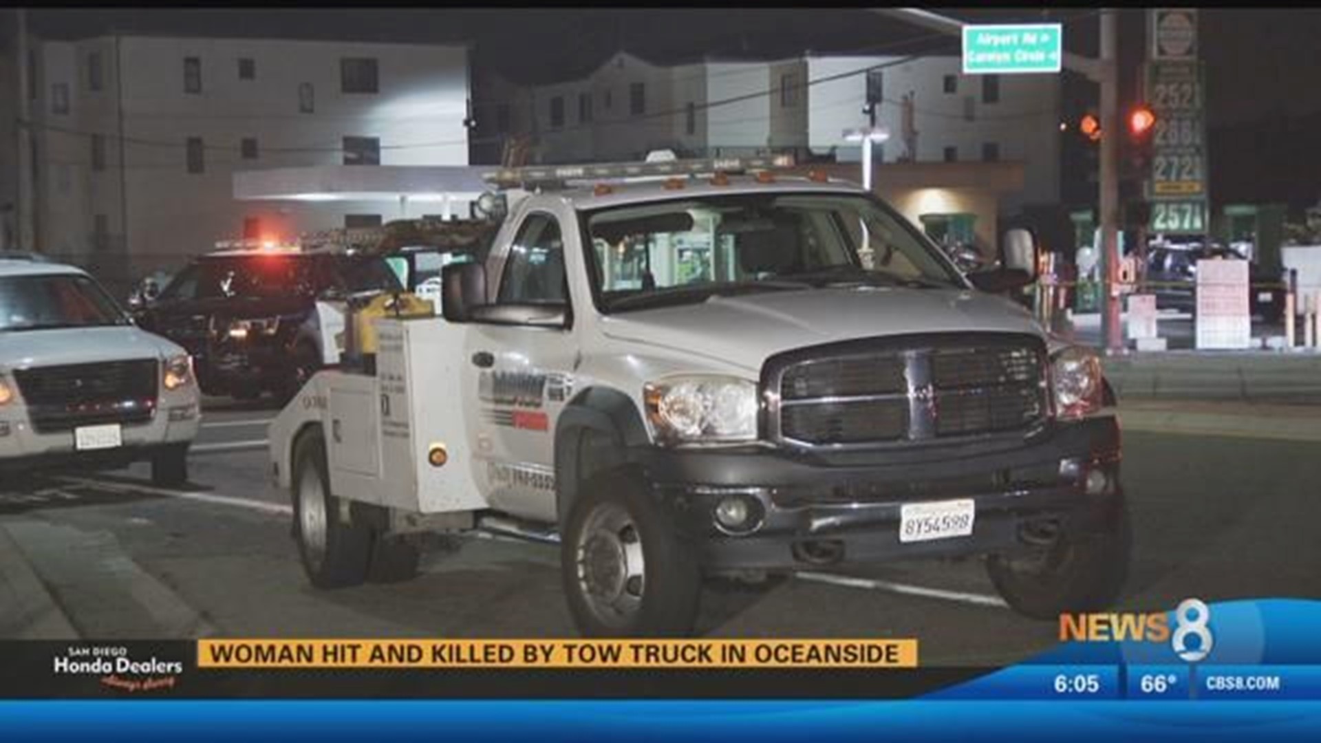 Woman hit and killed by tow truck in Oceanside | cbs8.com