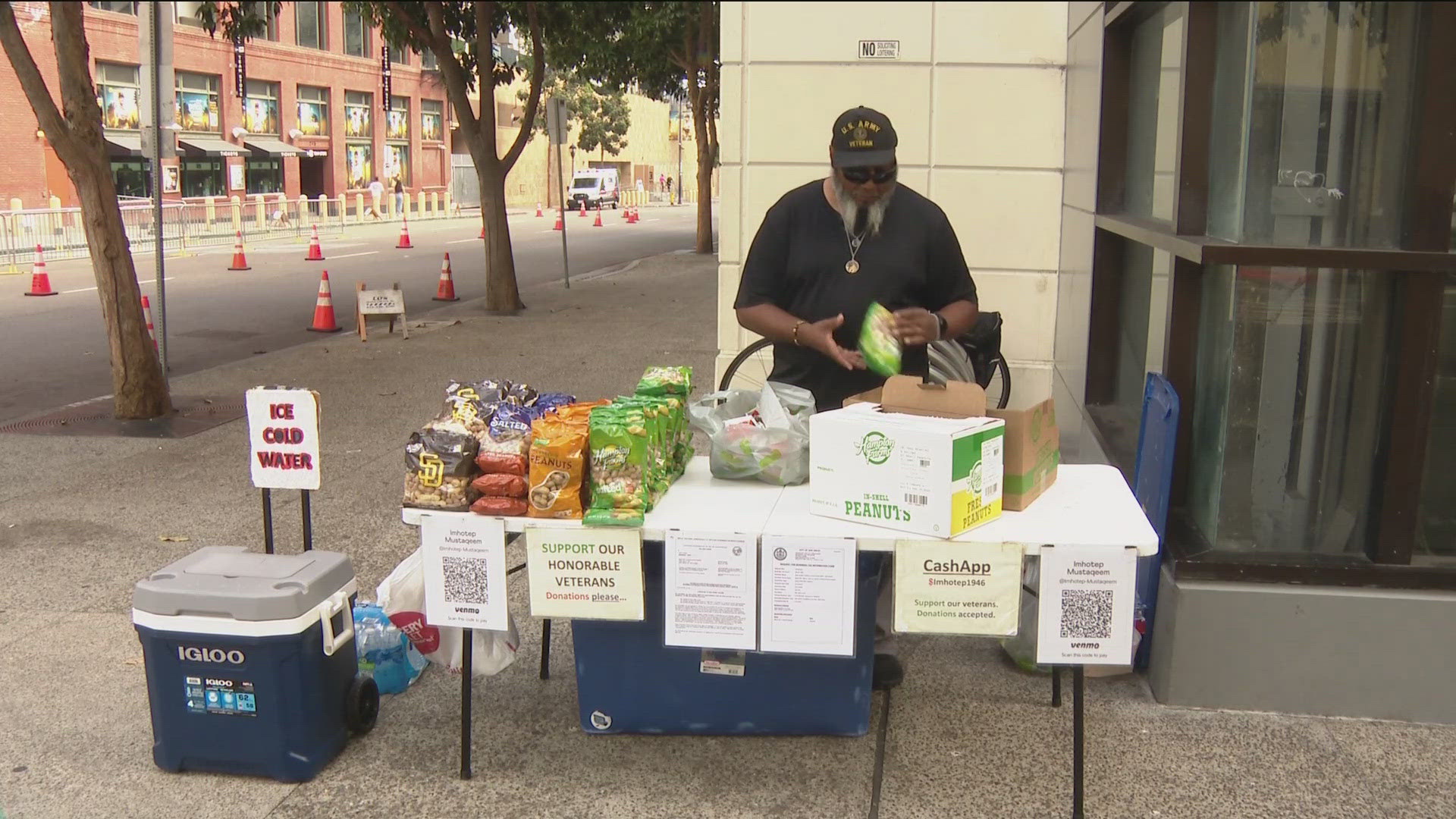 Imhotep Mustaqeem has been selling snacks outside of the stadium since 2009. He says he has proper permits displayed but was still ticketed four times in July.