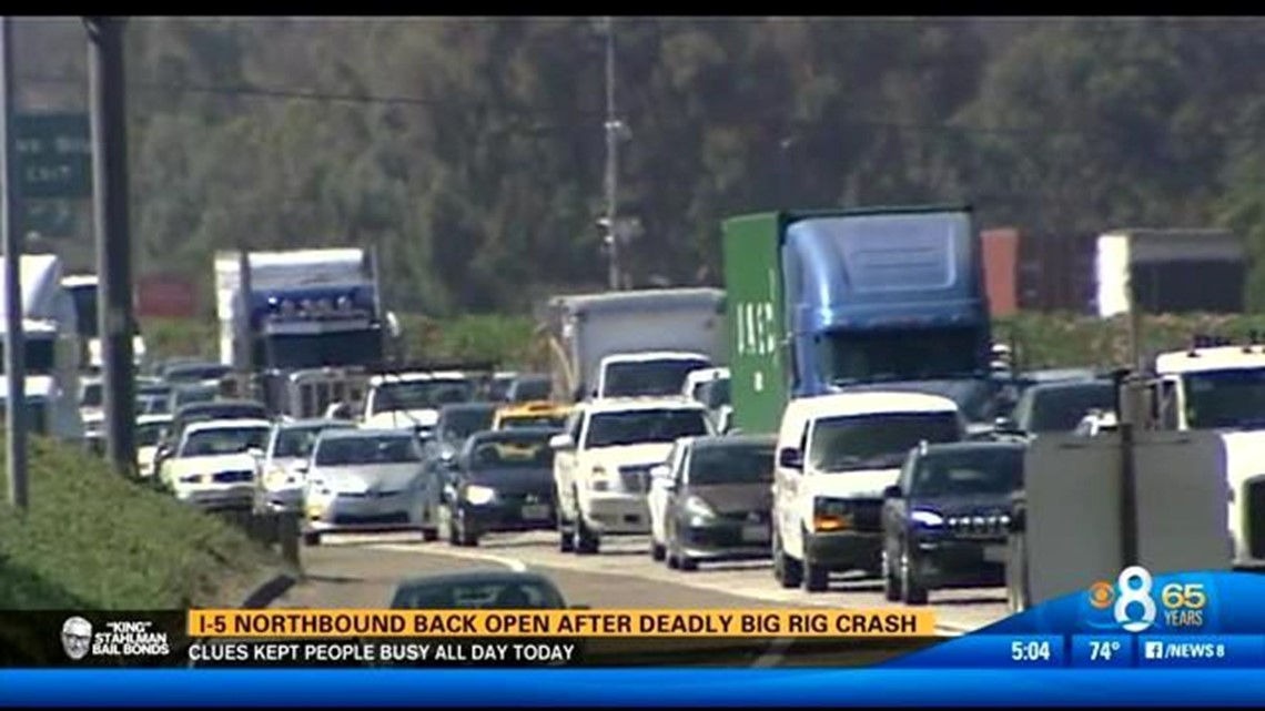 I-5 northbound back open after deadly big rig crash | cbs8.com