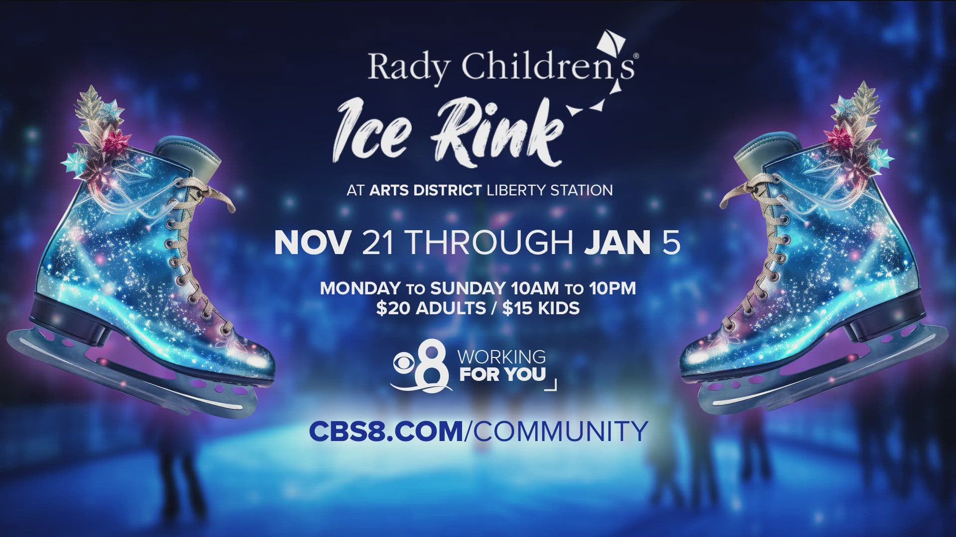 The ice rink will open on Nov. 21 at 4 p.m. The proceeds from this year's rink will benefit the Thriving After Cancer program at Rady Children’s.