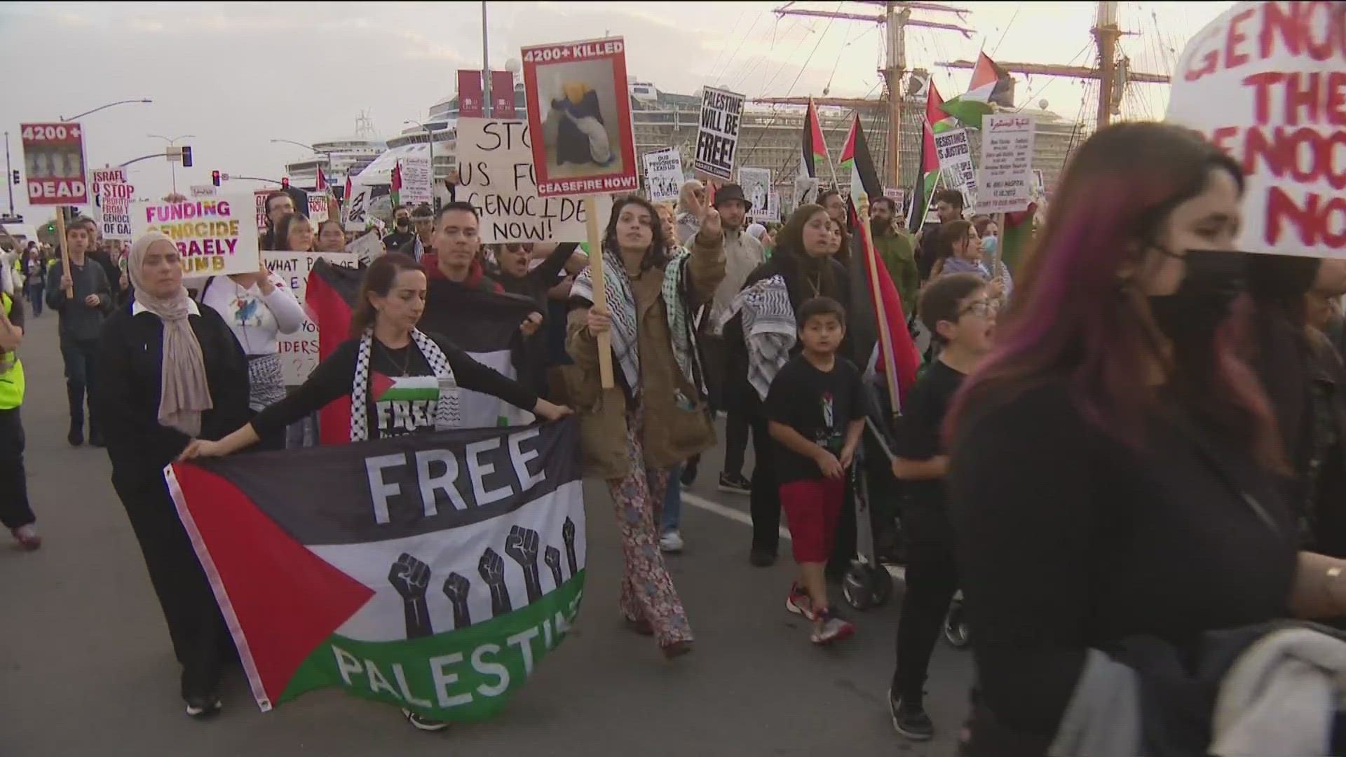 Hundreds of pro-Palestine supporters gather in Downtown San Diego on