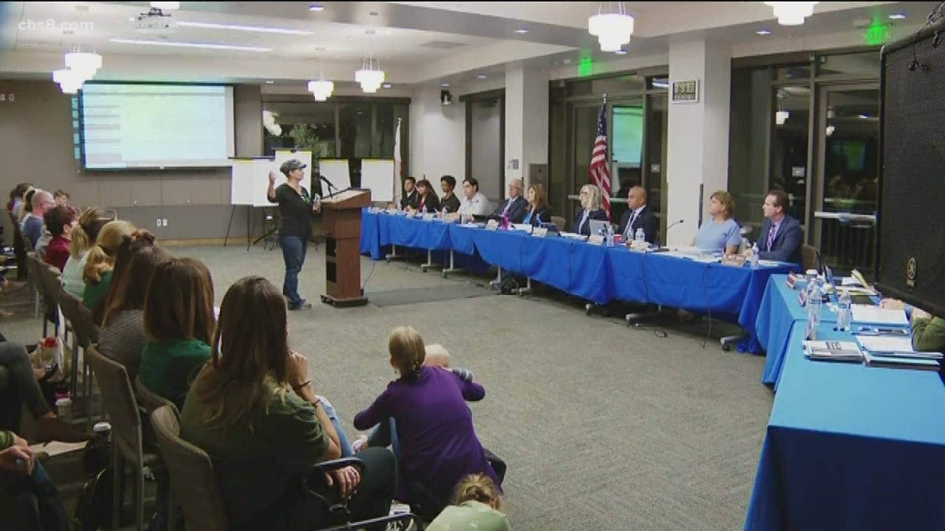 Parents, teachers and students crowded the Vista Unified School Board meeting Thursday night wearing green shirts and ribbons calling for safety at its schools.