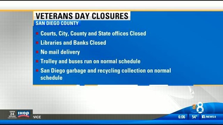 Veterans day closures san diego