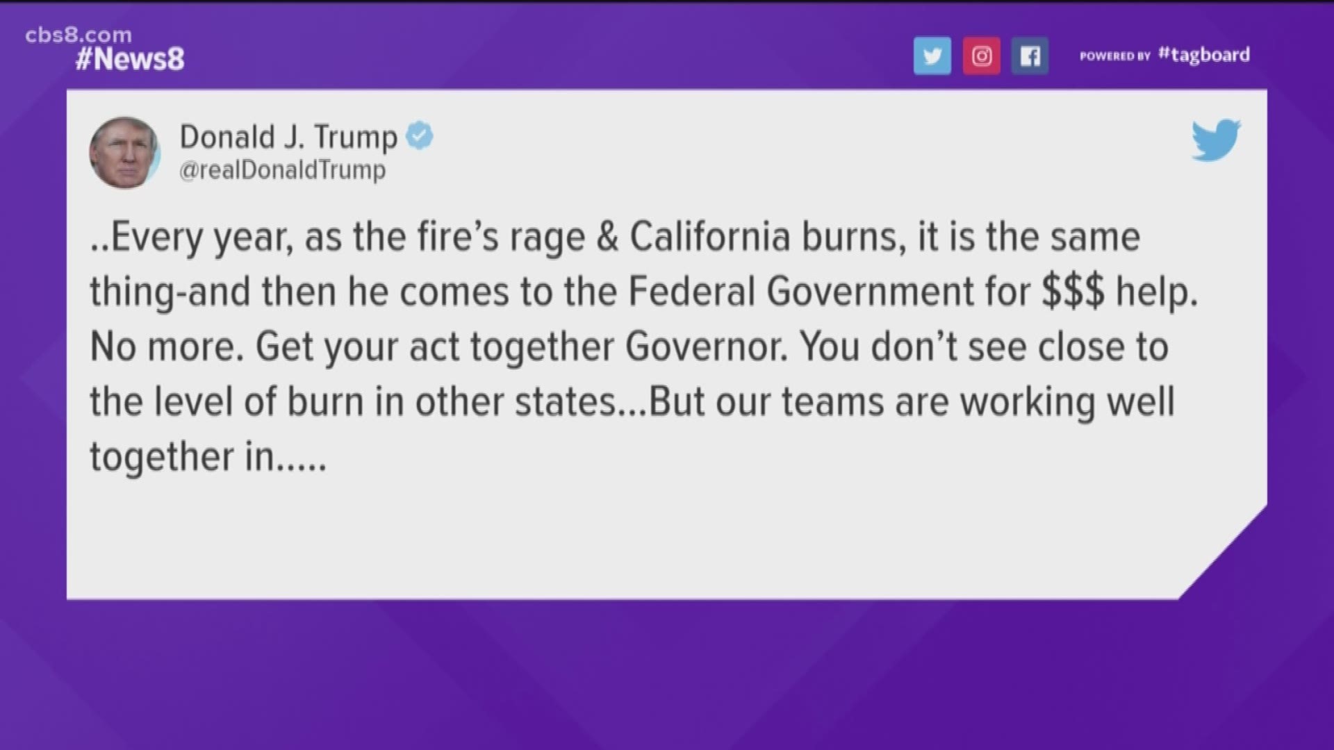 In his first recent comments on the California fires, President Donald Trump threatened to cut U.S. aid funding to the state.