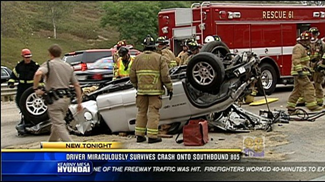 Driver miraculously survives crash on southbound 805 | cbs8.com
