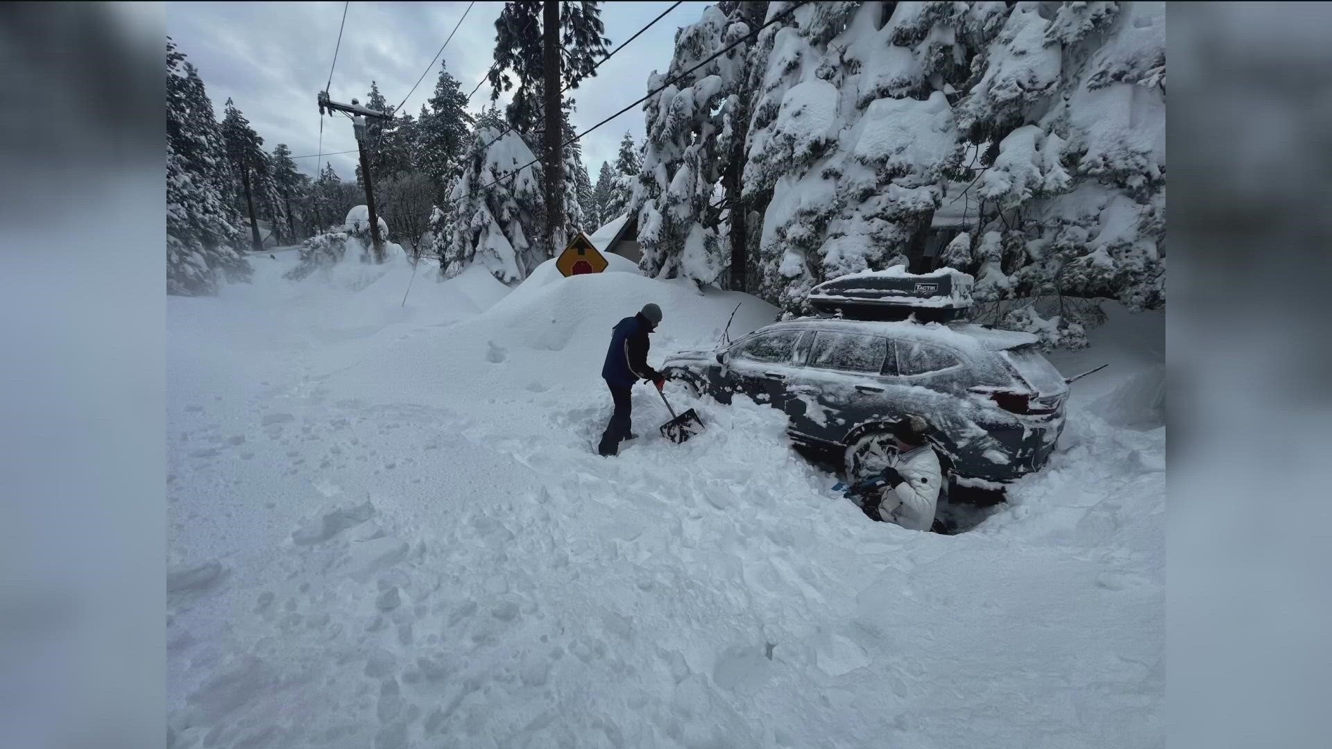 Family was stuck at Lake Arrowhead for 14 days before a snow plow finally arrived to plow the road.