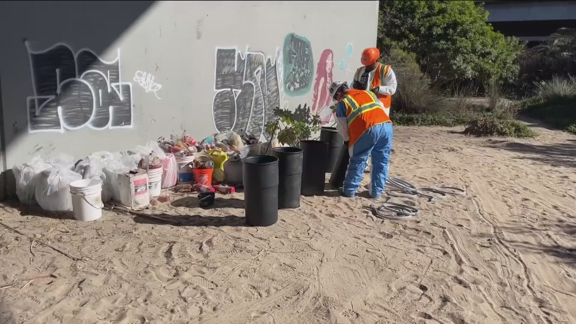 Crews removed more than 62 tons of debris and waste along the San Diego Riverbed where nearly 100 people were living.