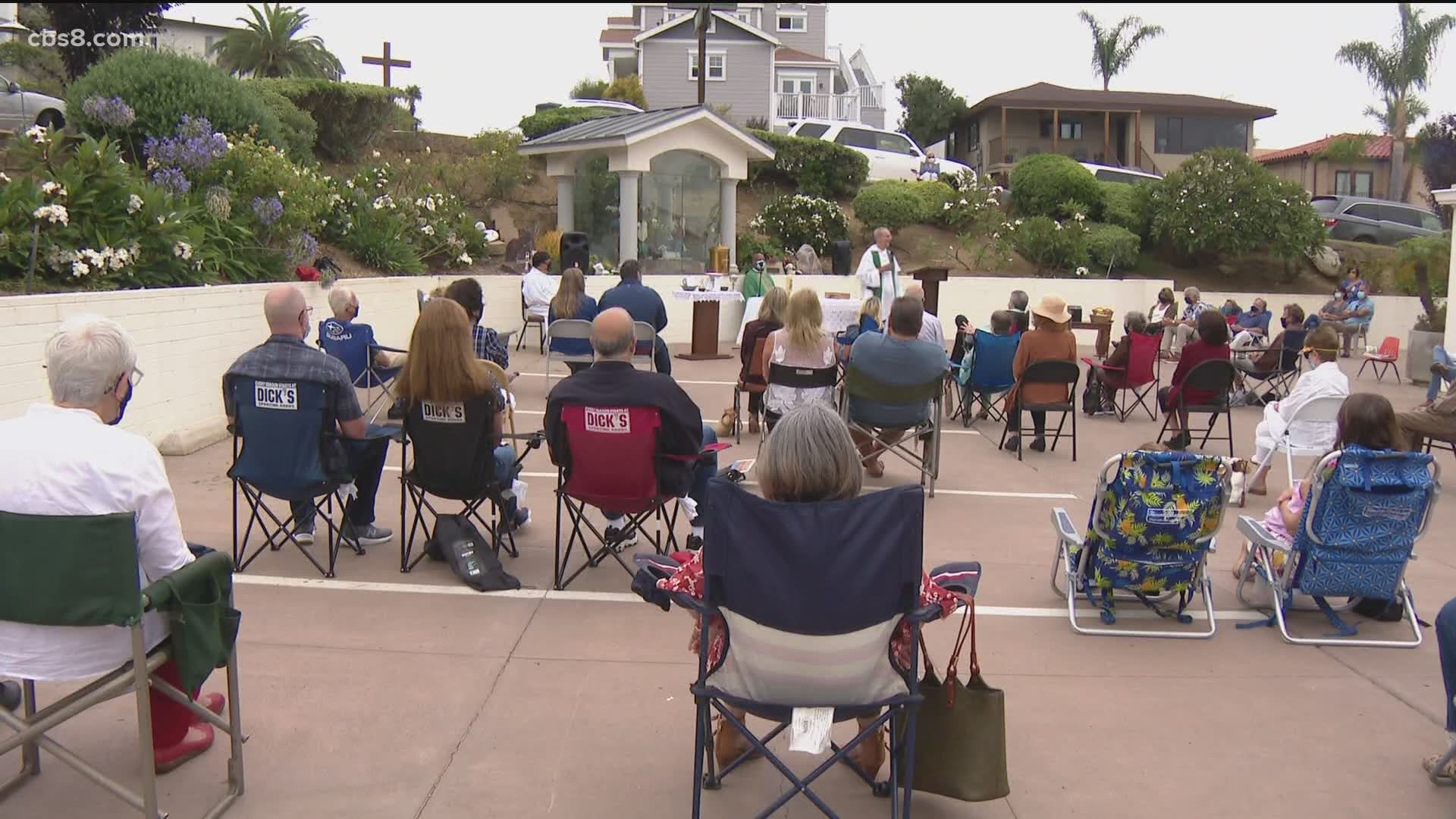 Some San Diego County churches and other religious organizations have moved services outdoors amid indoor restrictions in the county and across the state.