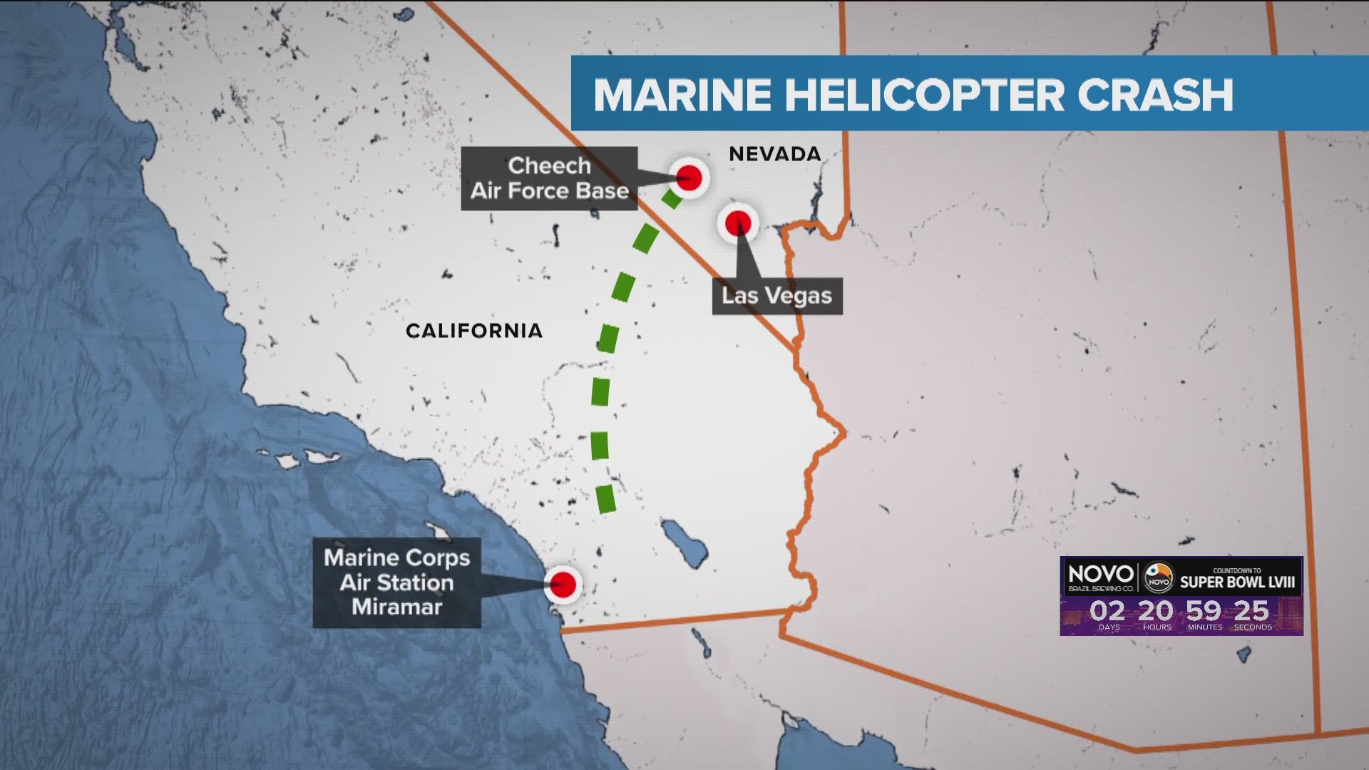 The five Marines were traveling in a CH-53E Super Stallion helicopter from Creech Air Force Base in Indian Springs, Nevada to MCAS Miramar in San Diego, California.