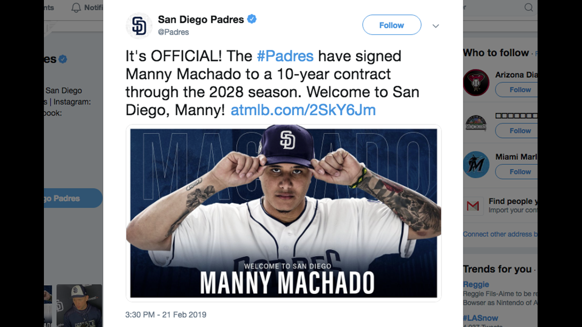 Manny Machado signing 10-year, $300-million deal with San Diego