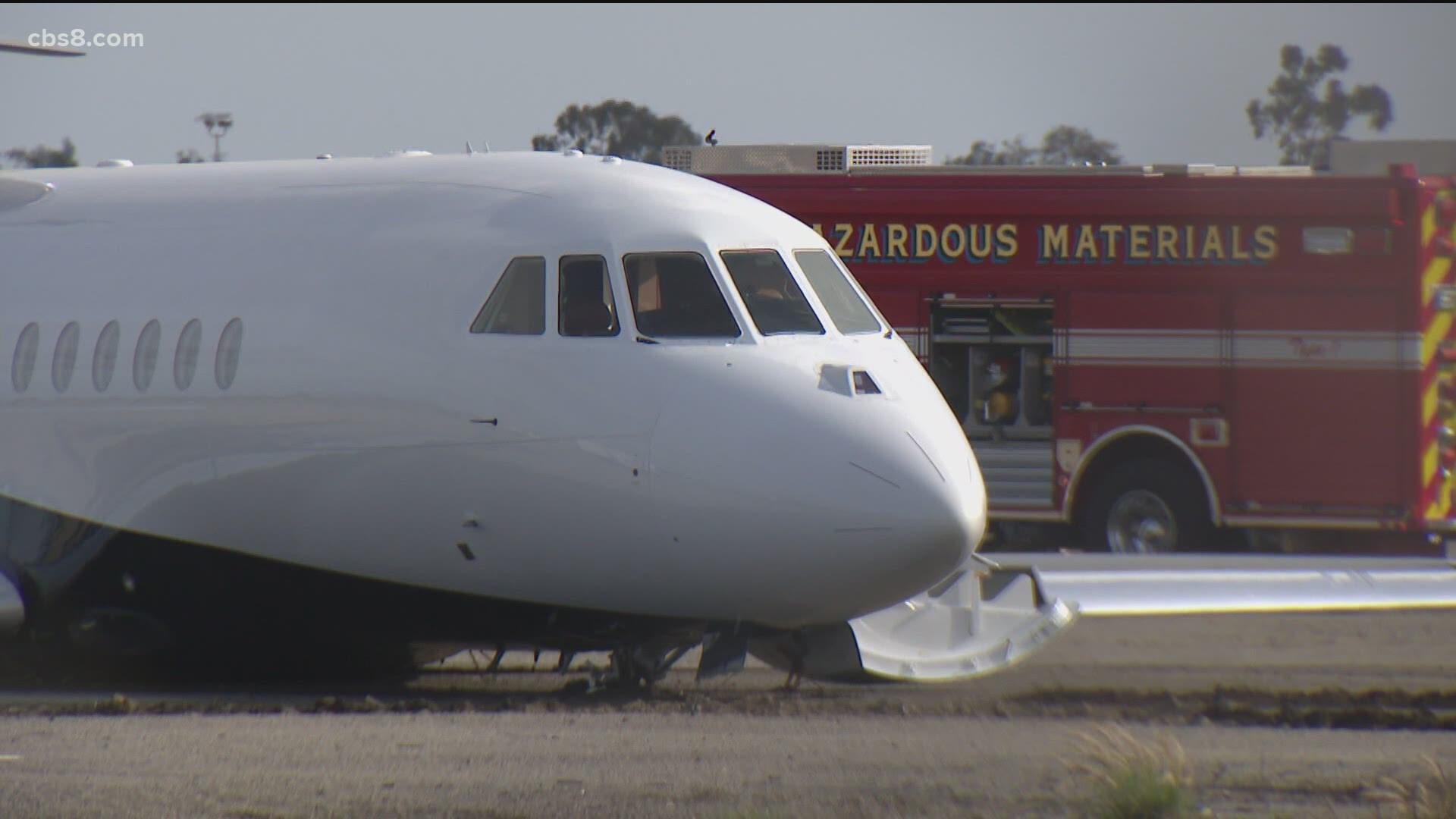 At 11:47 a.m. Saturday, the jet hit the dirt at the end of the runway and lost its wheels.