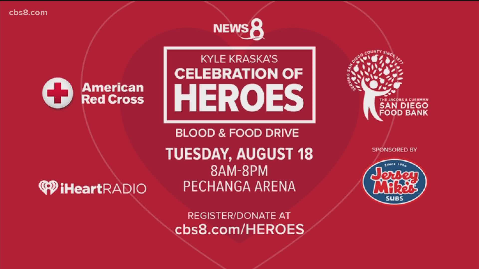 Join Kyle Kraska and News 8 for our day of giving to support The American Red Cross and Jacobs & Cushman San Diego Food Bank.