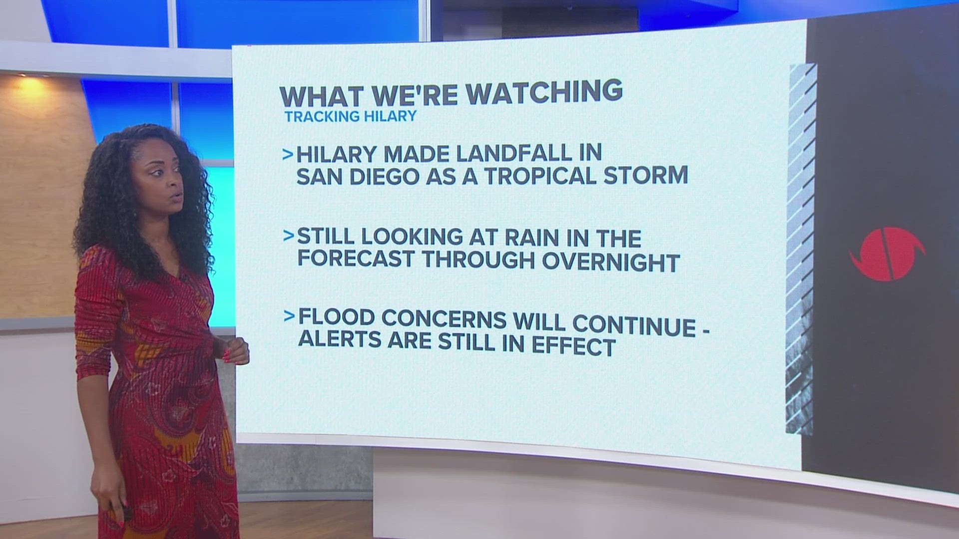 The tropical storm made landfall around 5 P.M. in San Diego County. Residents can expect rain throughout the night.