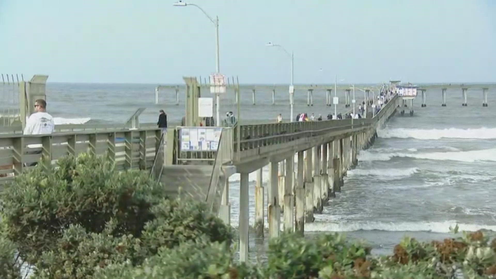 San Diego Lifeguards kept the pier closed until around 9 am on Monday due to both high surf and rising tides.