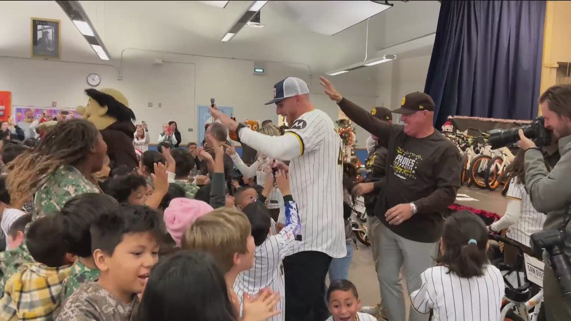 The San Diego Padres' Holiday Giving Tour brought joy to students who earned bikes through reading and essay writing about dreaming big.