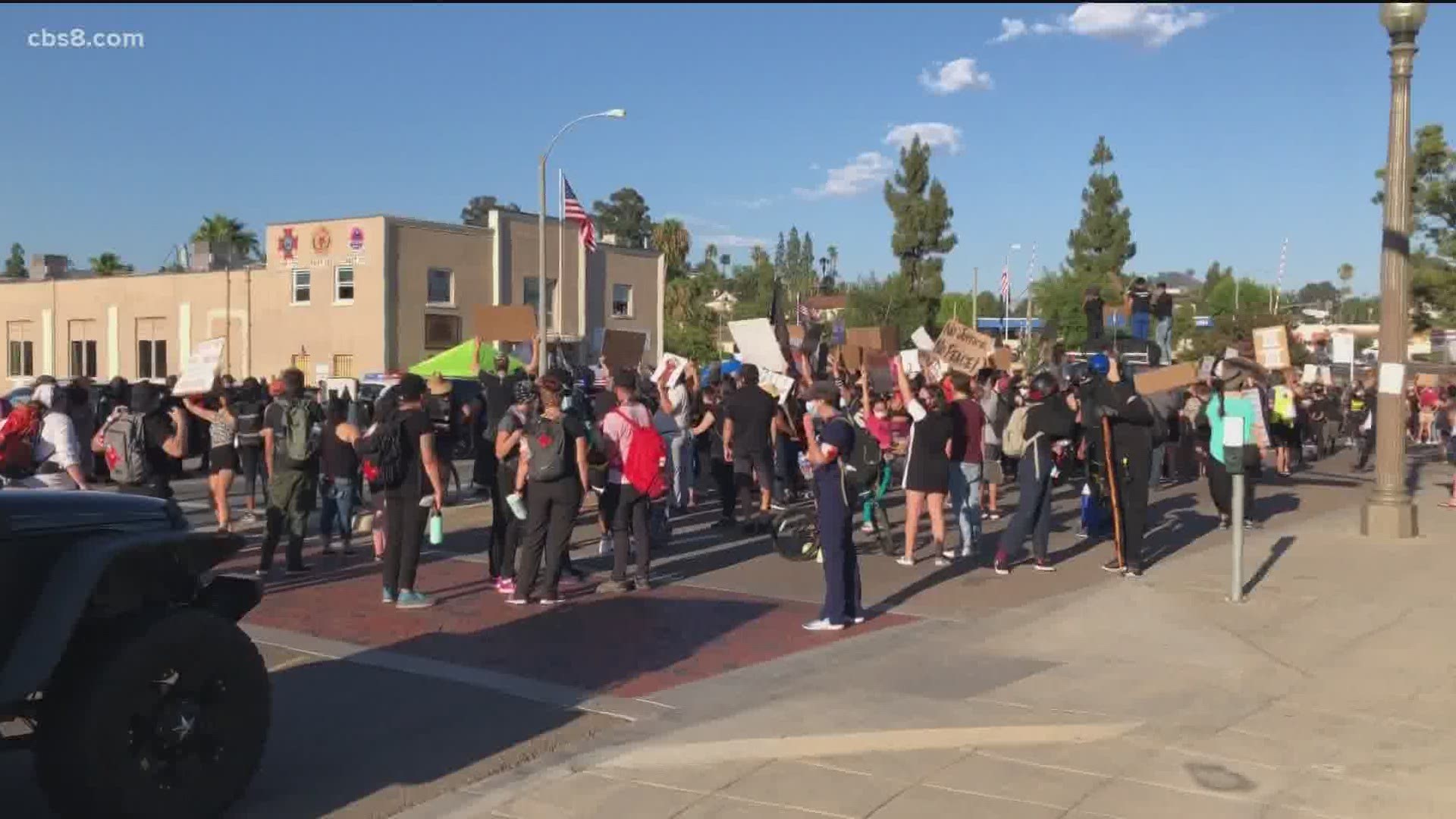 BLM protesters held a peaceful but vocal rally near La Mesa Police Department headquarters on Saturday where an opposing group also demonstrated.